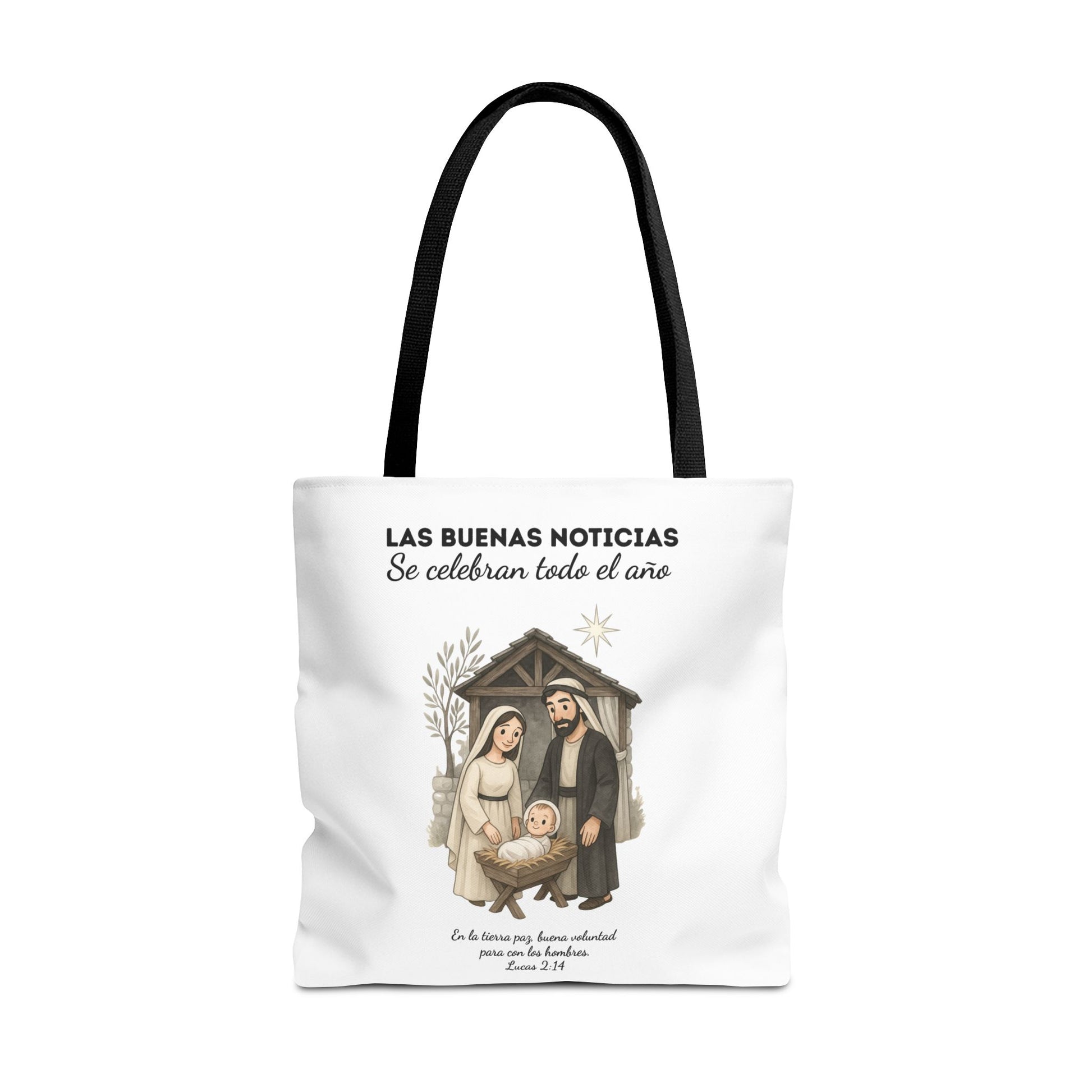 Nativity Tote Bag Year Round — (White Color) "Las Buenas Noticias" Spanish Nativity Tote