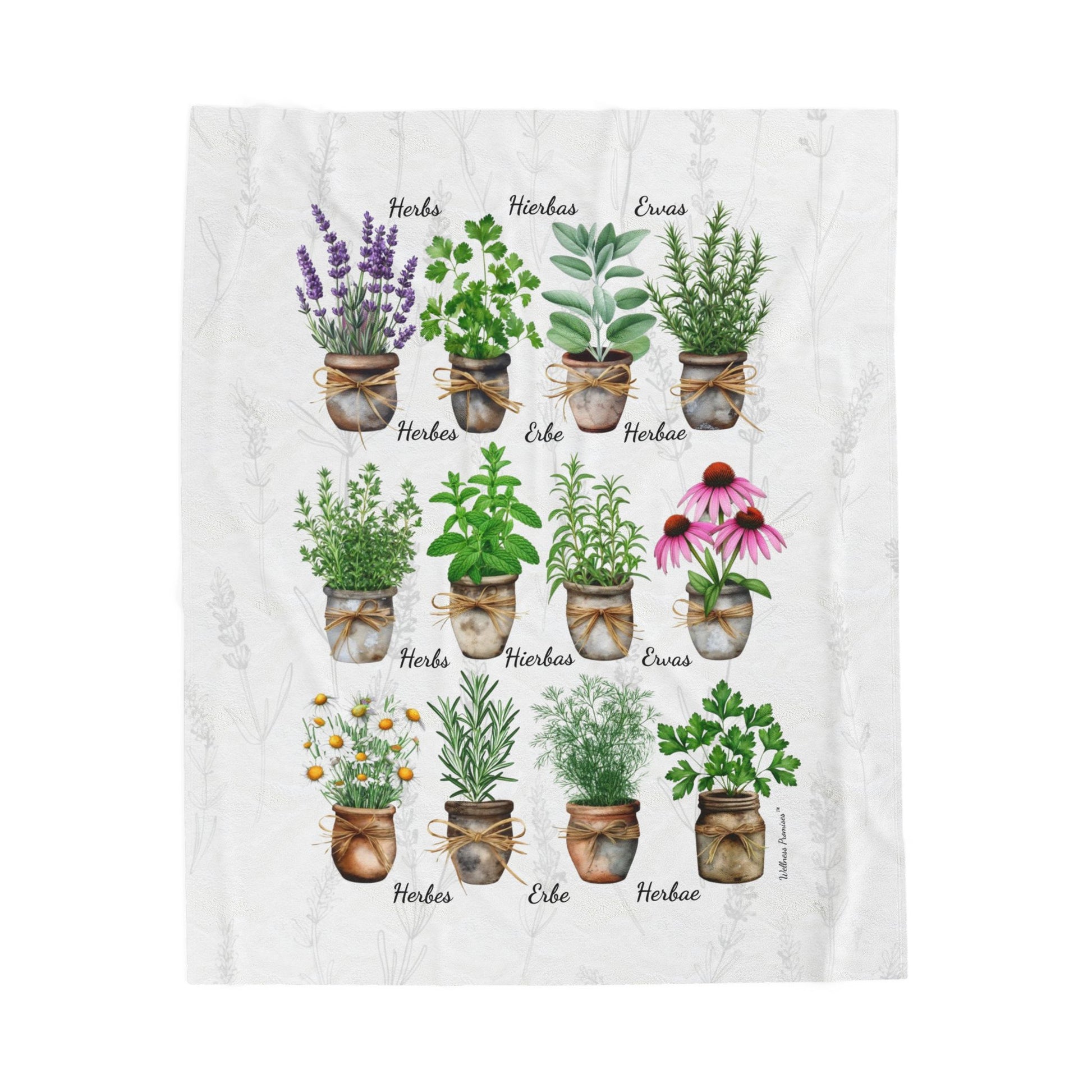 6 Languages Herbal Wellness Watercolor Velveteen Plush Blanket | Cozy Home Decor, Perfect Gift for Gardeners, Plant Lovers, Housewarming, Relaxing Evenings