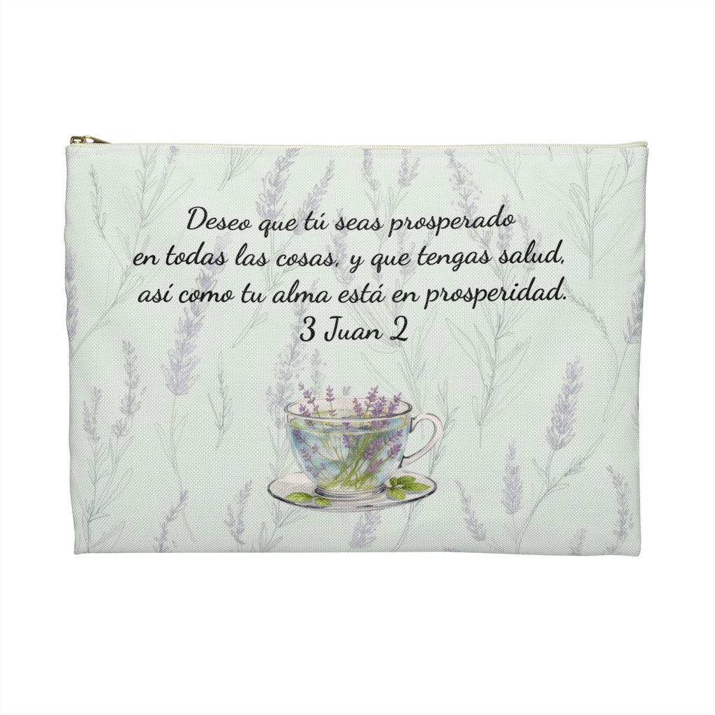 Accessory Pouch — Slow-Living Corner "Rinconcito Calma" & Lavender Tea Bible Quote (Mint Green, Spanish)