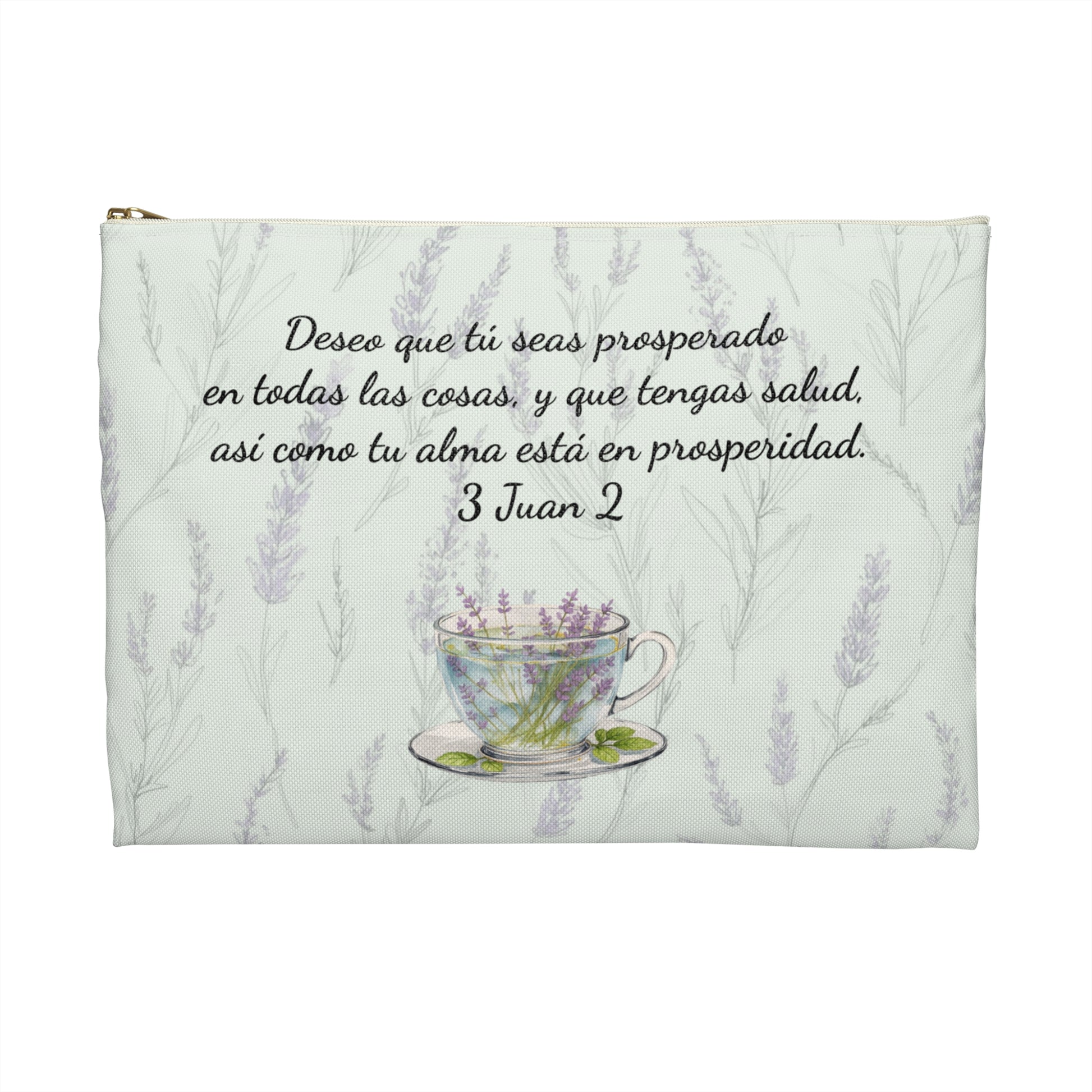 Accessory Pouch — Slow-Living Corner "Rinconcito Calma" & Lavender Tea Bible Quote (Mint Green, Spanish)