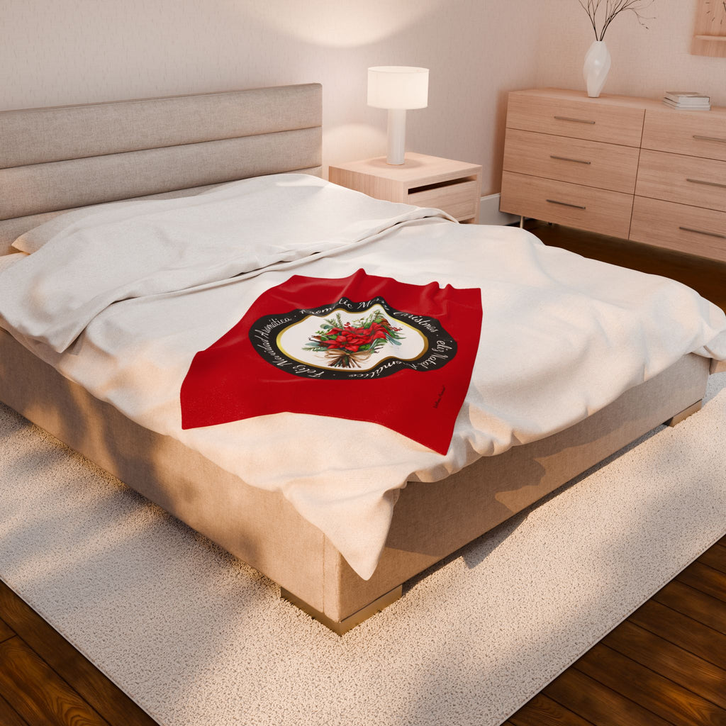 Christmas Herbal and Poinsettia Design in Three Languages- Plush Blanket