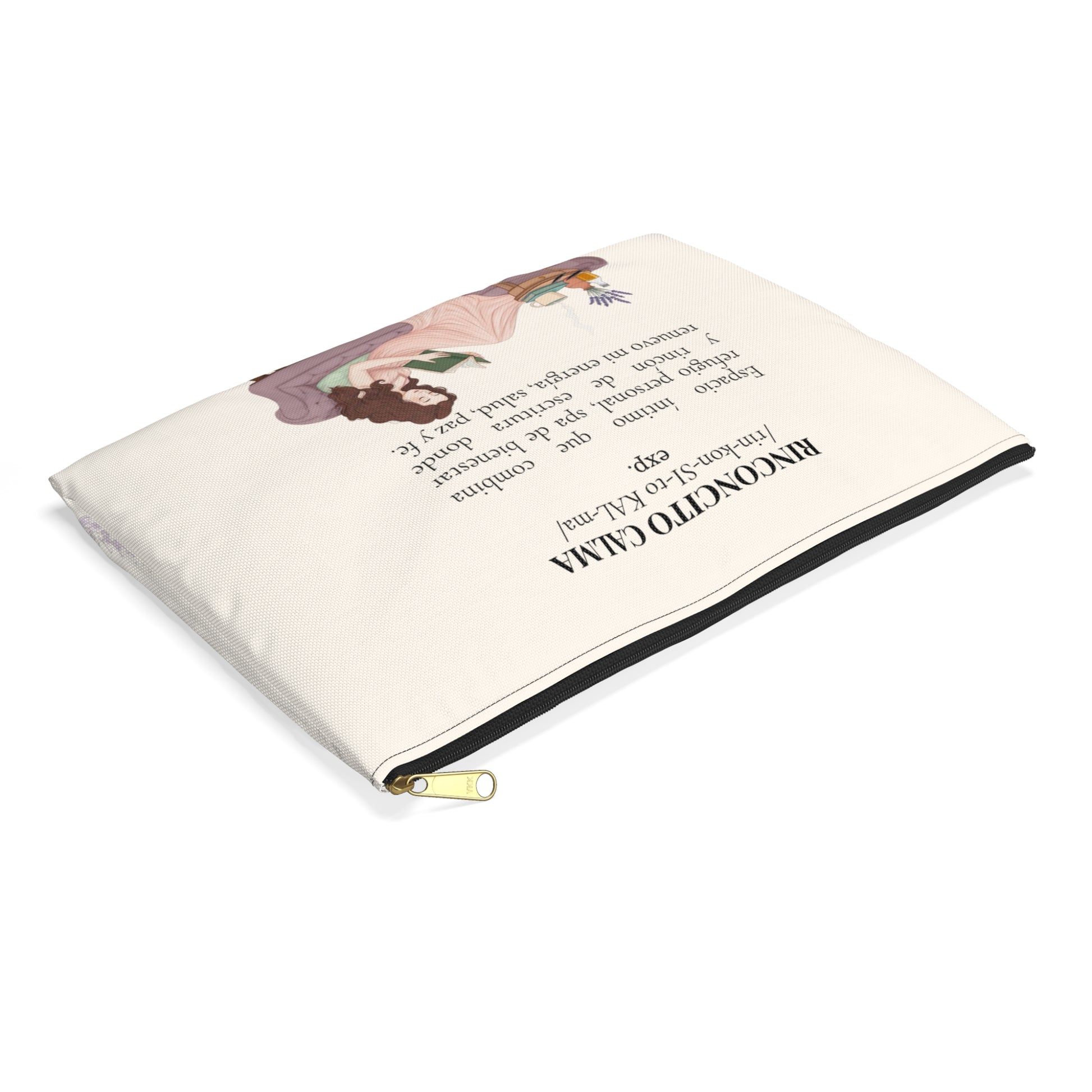 Accessory Pouch — Slow-Living Corner "Rinconcito Calma" & Lavender Tea Bible Quote (Beige, Spanish)