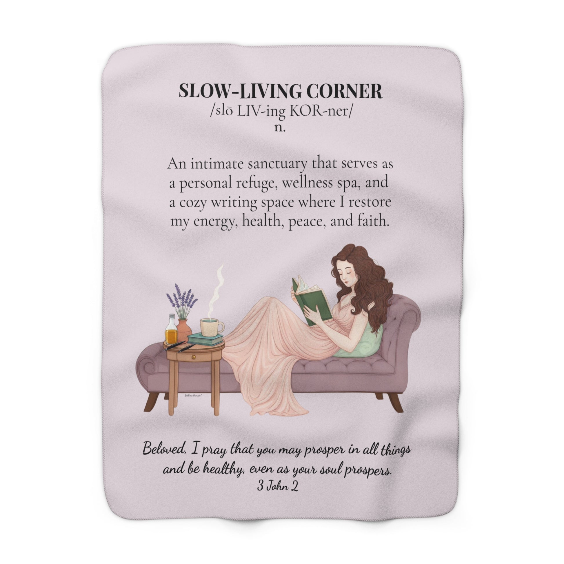 Slow-Living Corner Sherpa Fleece Blanket — Mauve Cozy Spiritual Sanctuary Throw with Scripture