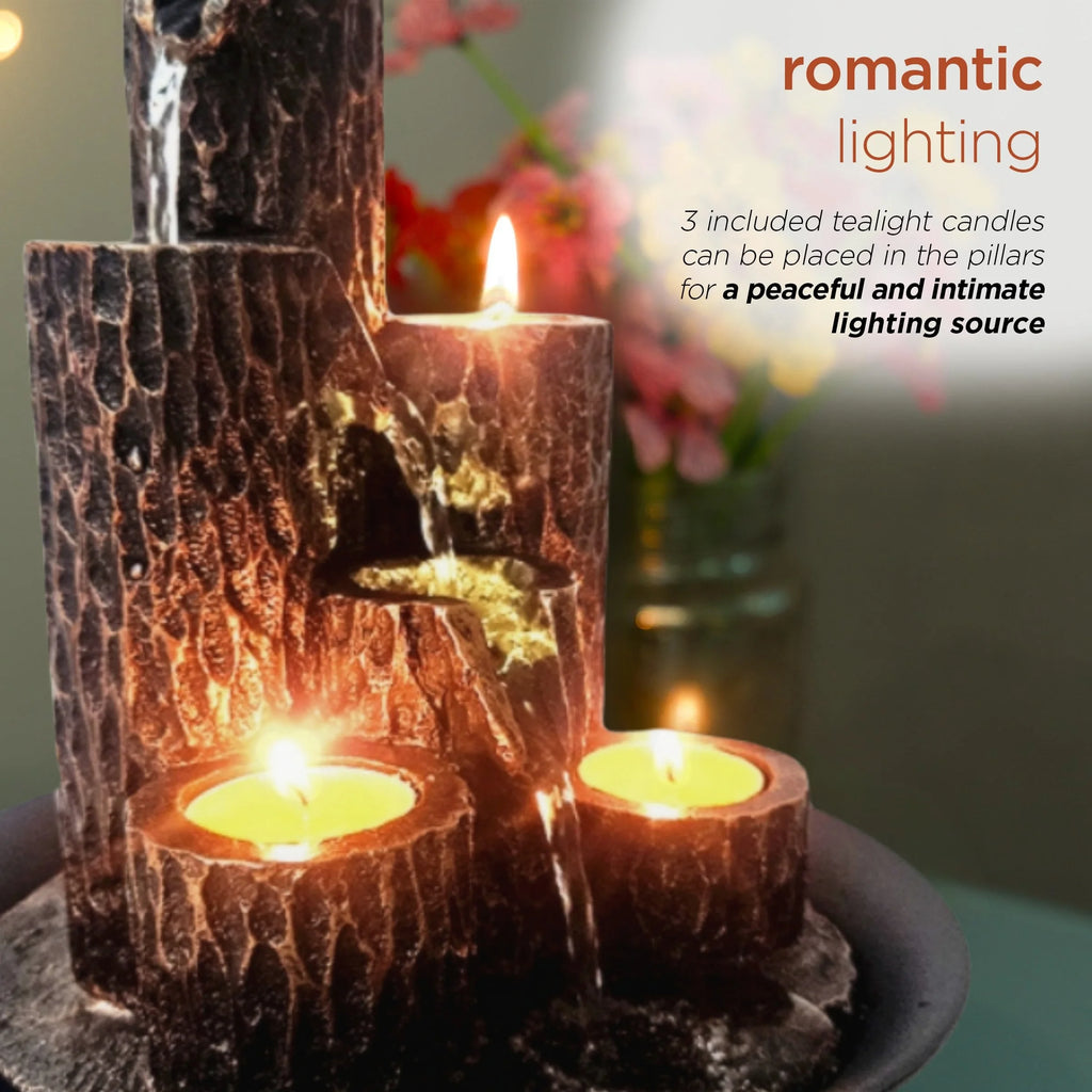 Resin 3-Tier Tabletop Waterfall Fountain with Candle Holder, Desktop Water Fountain Indoor Home
