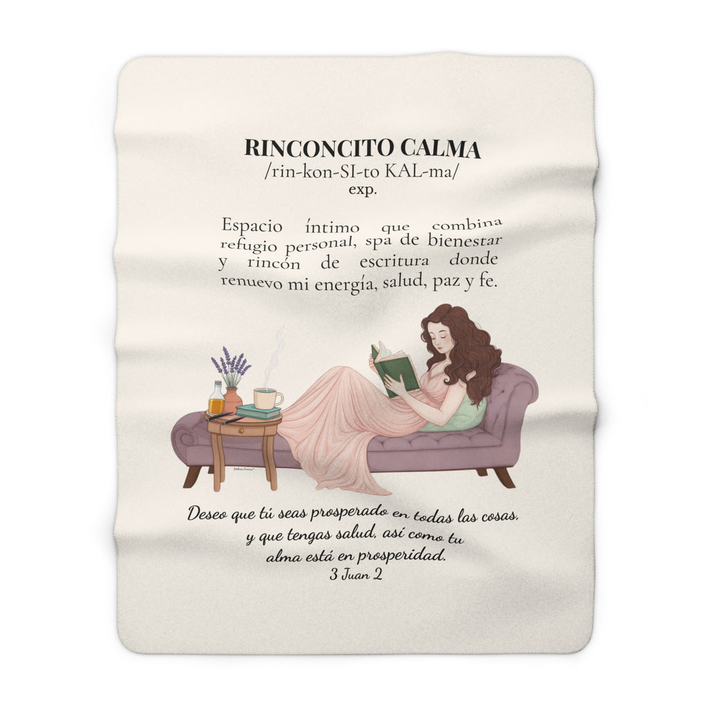 Sherpa Blanket - "Rinconcito Calma"  Cozy Spanish Bible Self-Care Throw with Reading Girl Design