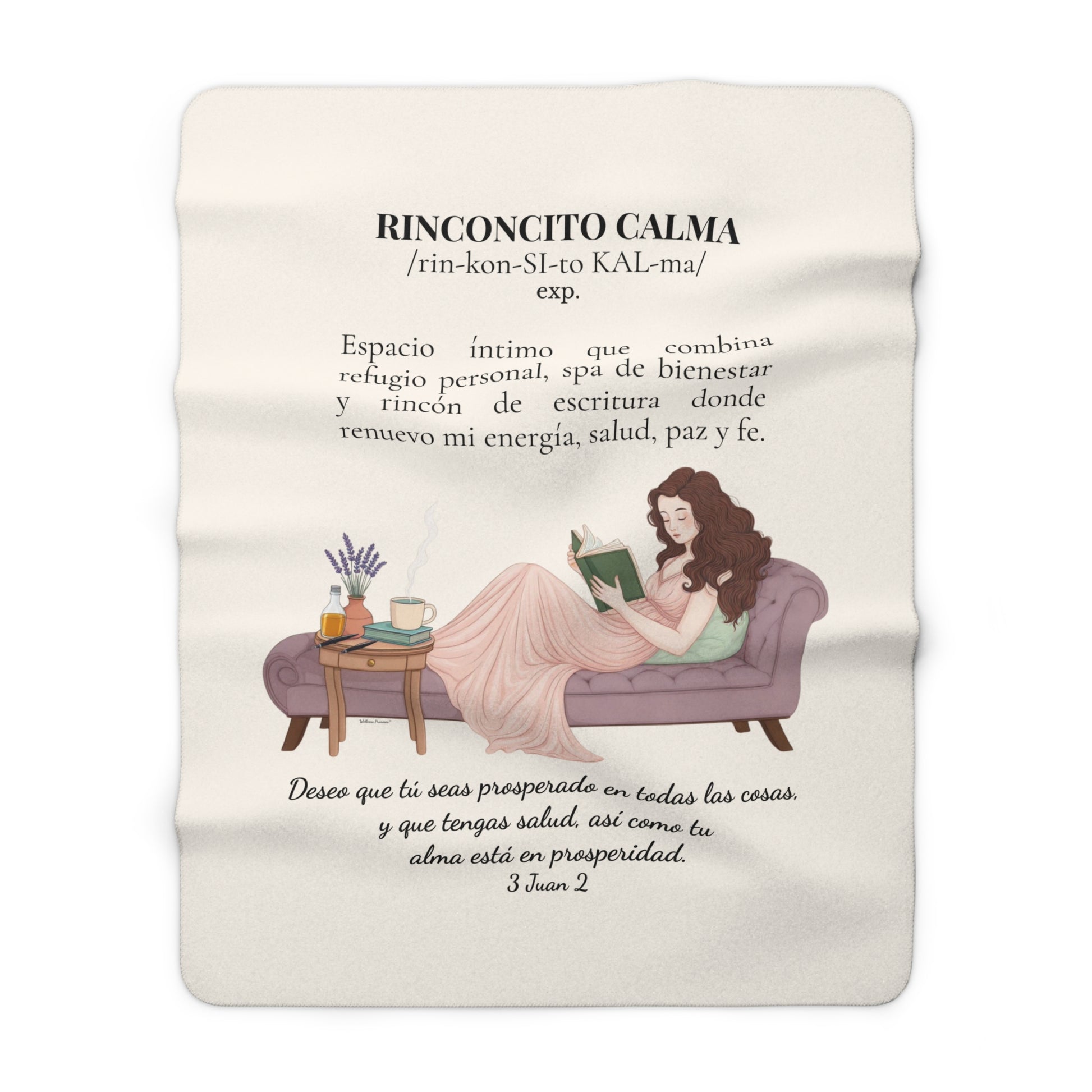 Sherpa Blanket - "Rinconcito Calma"  Cozy Spanish Bible Self-Care Throw with Reading Girl Design