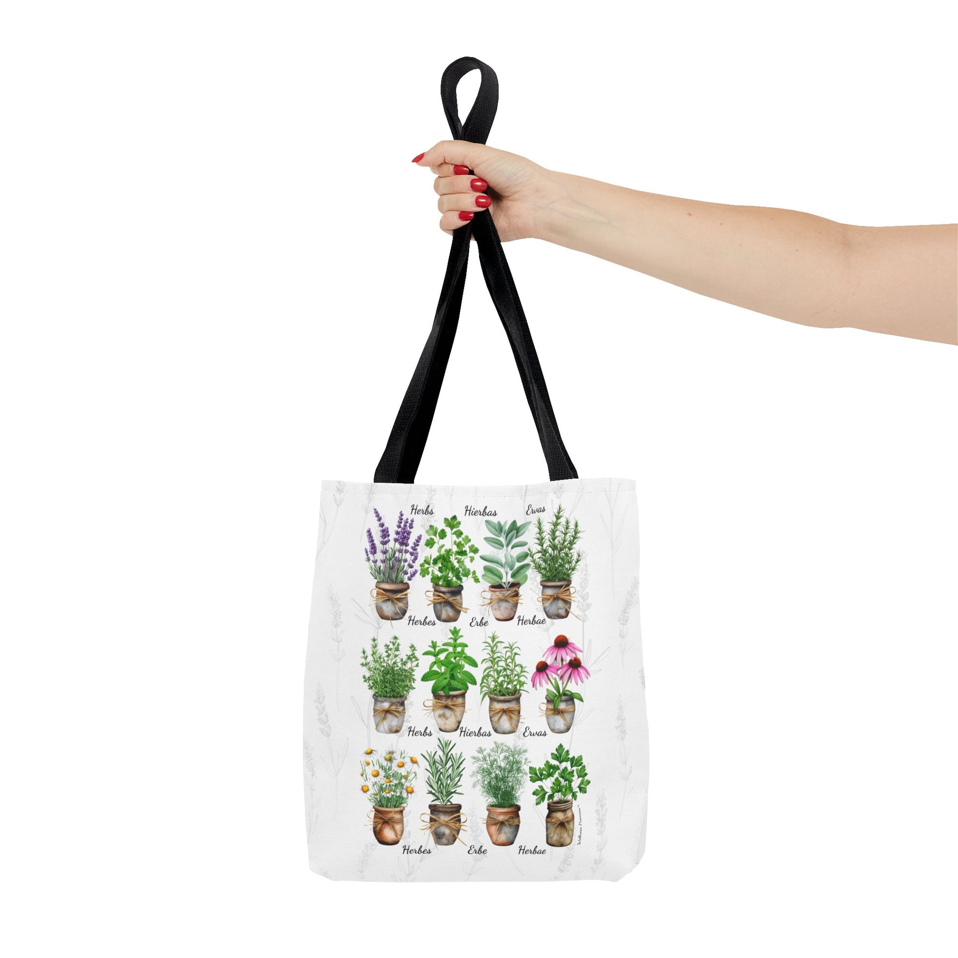6 Language Watercolor Herbal Garden Tote Bag | Botanical Shopping Tote | Eco-Friendly Grocery Bag, Plant Lover Gift, Garden Decor, Mothers Day