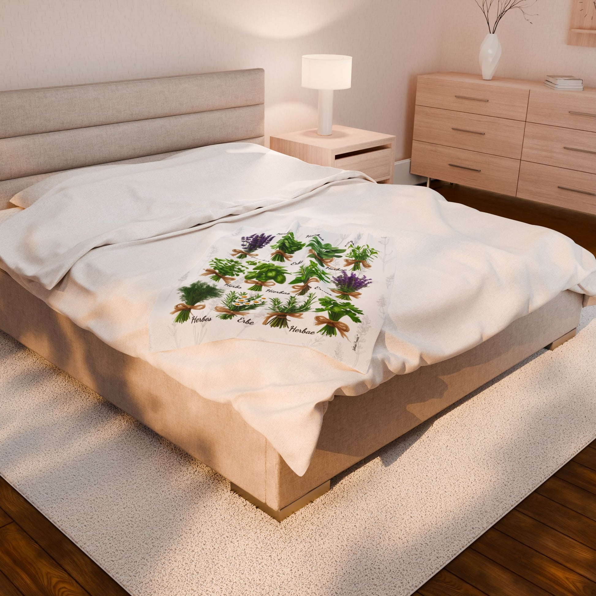 6 Languages Herbal Wellness Colorful Velveteen Plush Blanket | Cozy Home Decor, Perfect Gift for Gardeners, Plant Lovers, Housewarming, Relaxing Evenings