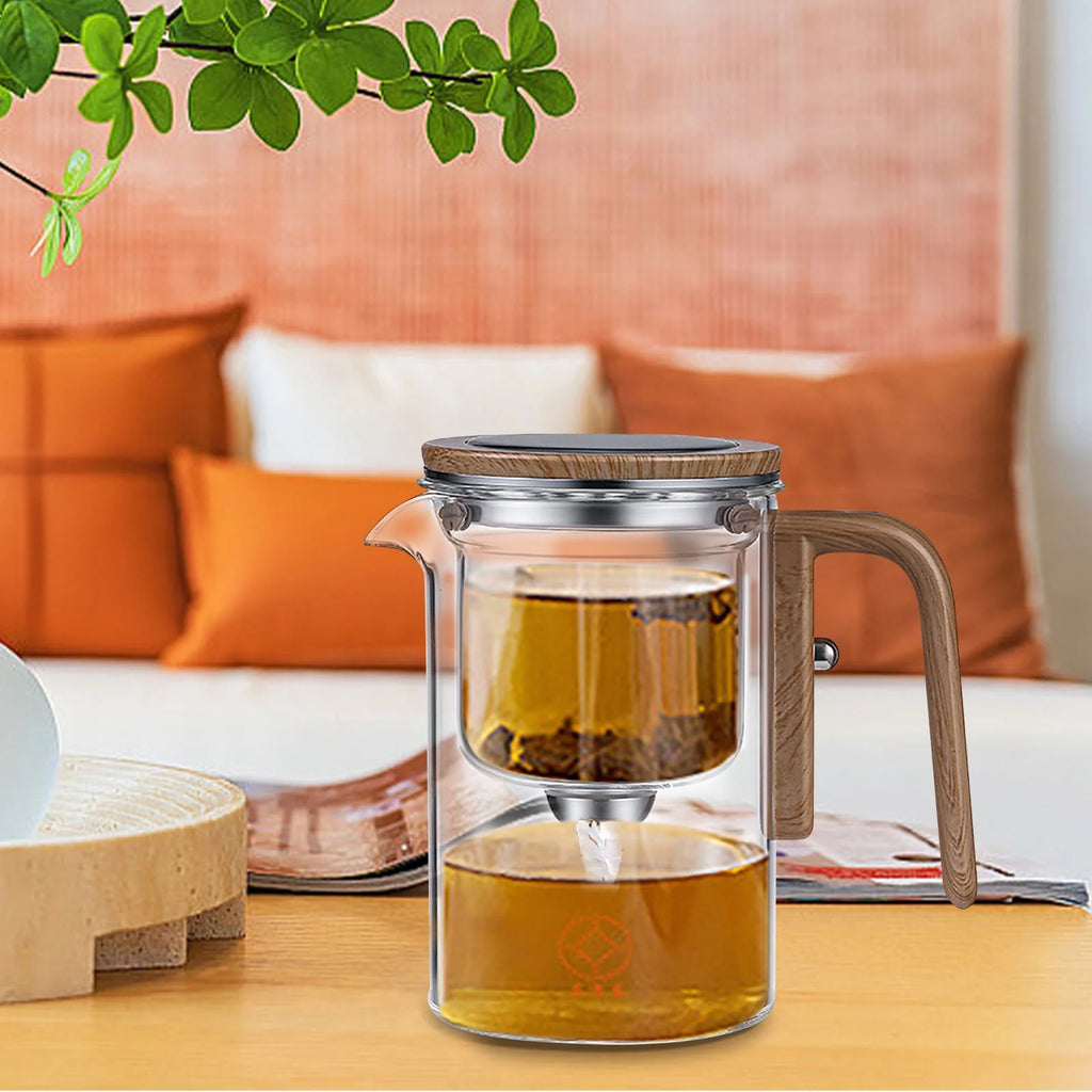 Water Separation Glass Teapot with Wooden Handle, Witchcraft Teapot, Magical Teapot, Glass Teapot with Infuser, Glass Teapot with Strainer, Glass Inner Bladder Magnetic Suction Floating Cup