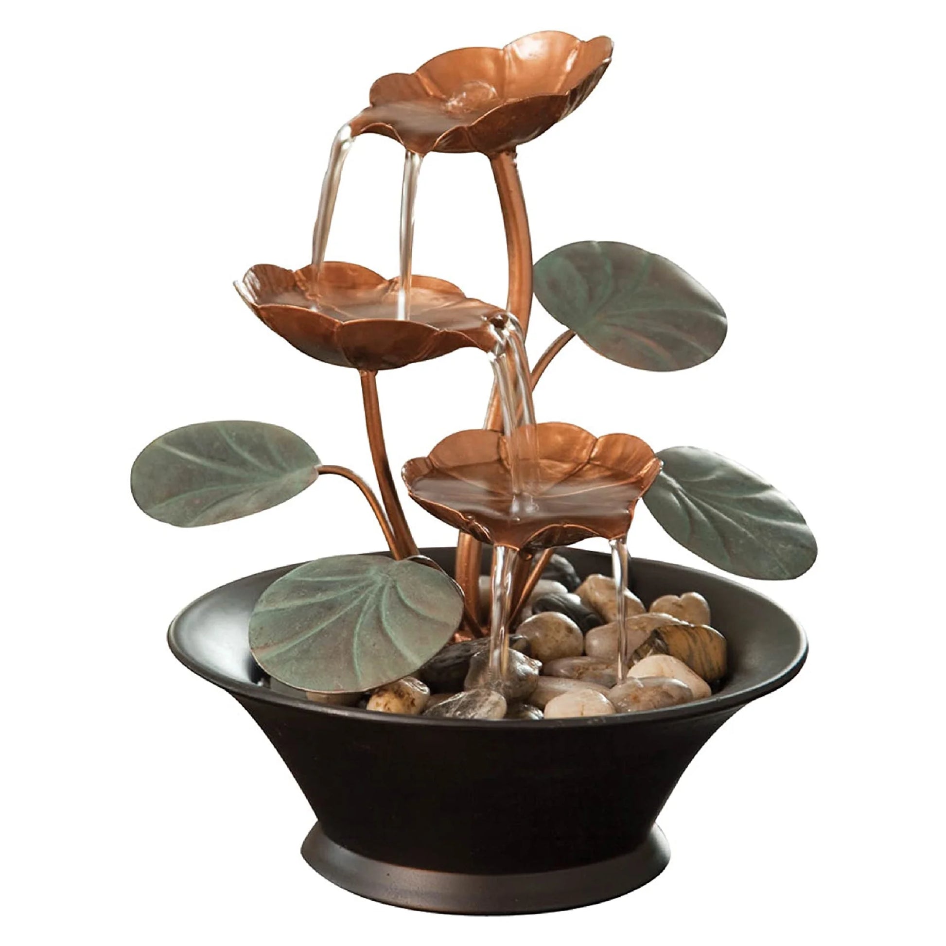 Tabletop Water Serenity Fountain Indoor Water Lily Ornaments, Copper, 10"