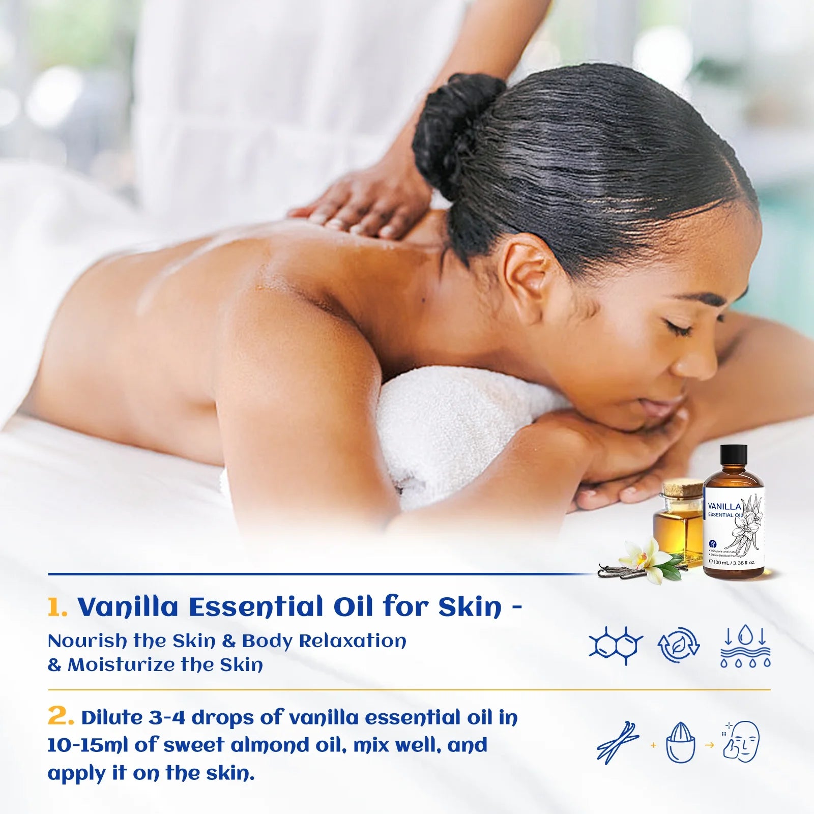 Vanilla Essential Oil, 100% Pure Natural, for Skin, Bath, Diffuser, Candle Soap Making-100Ml