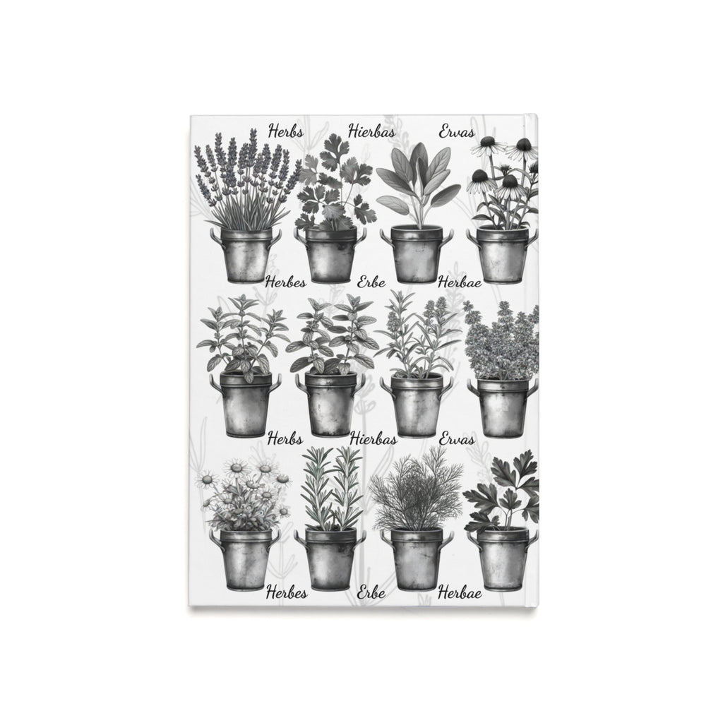 Herb Garden Black & White Hardcover Journal, Nature Lover's Journal, A5 Plant Notebook, Garden Lover Gift, Vegan Recipe Journal, Floral Stationery