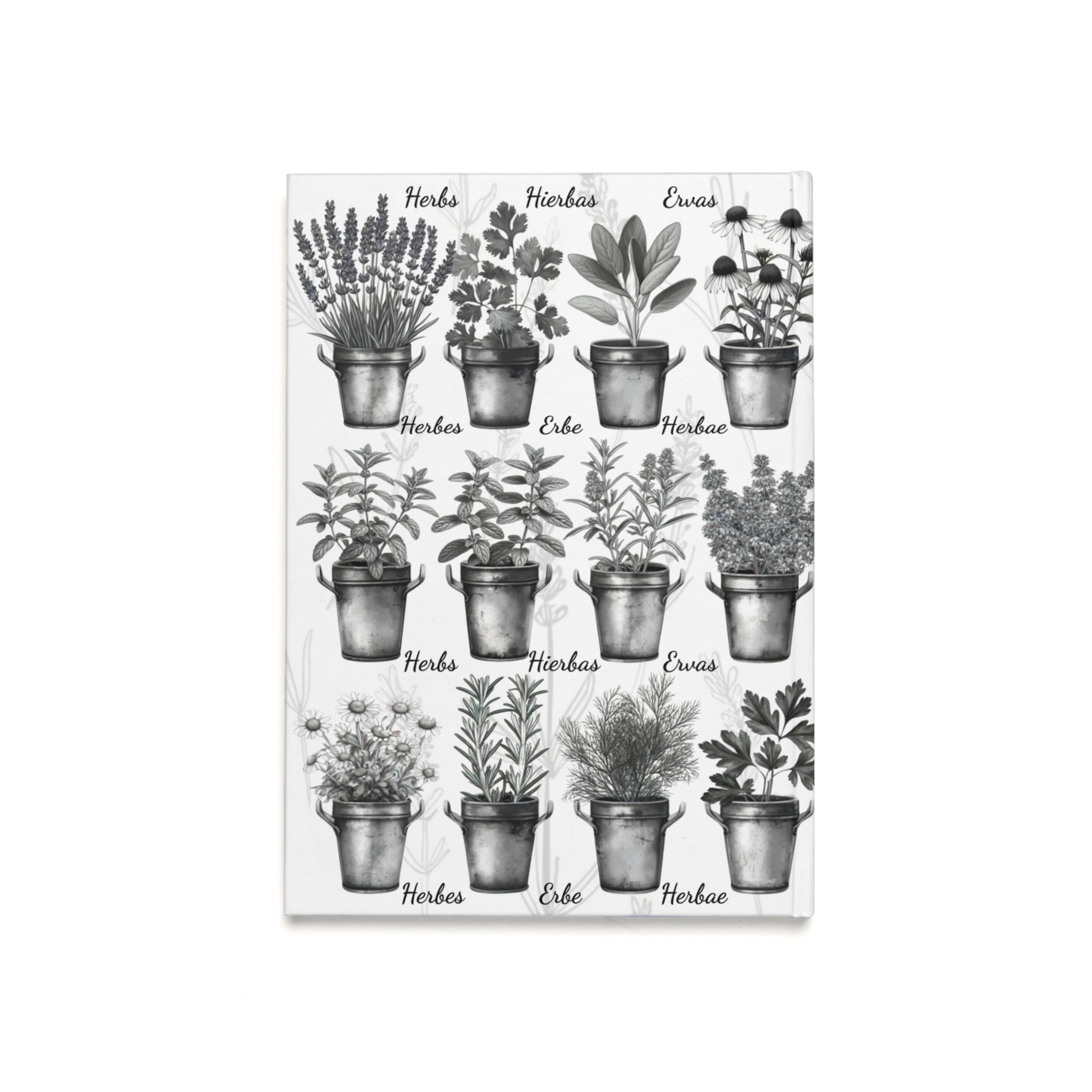 Herb Garden Black & White Hardcover Journal, Nature Lover's Journal, A5 Plant Notebook, Garden Lover Gift, Vegan Recipe Journal, Floral Stationery