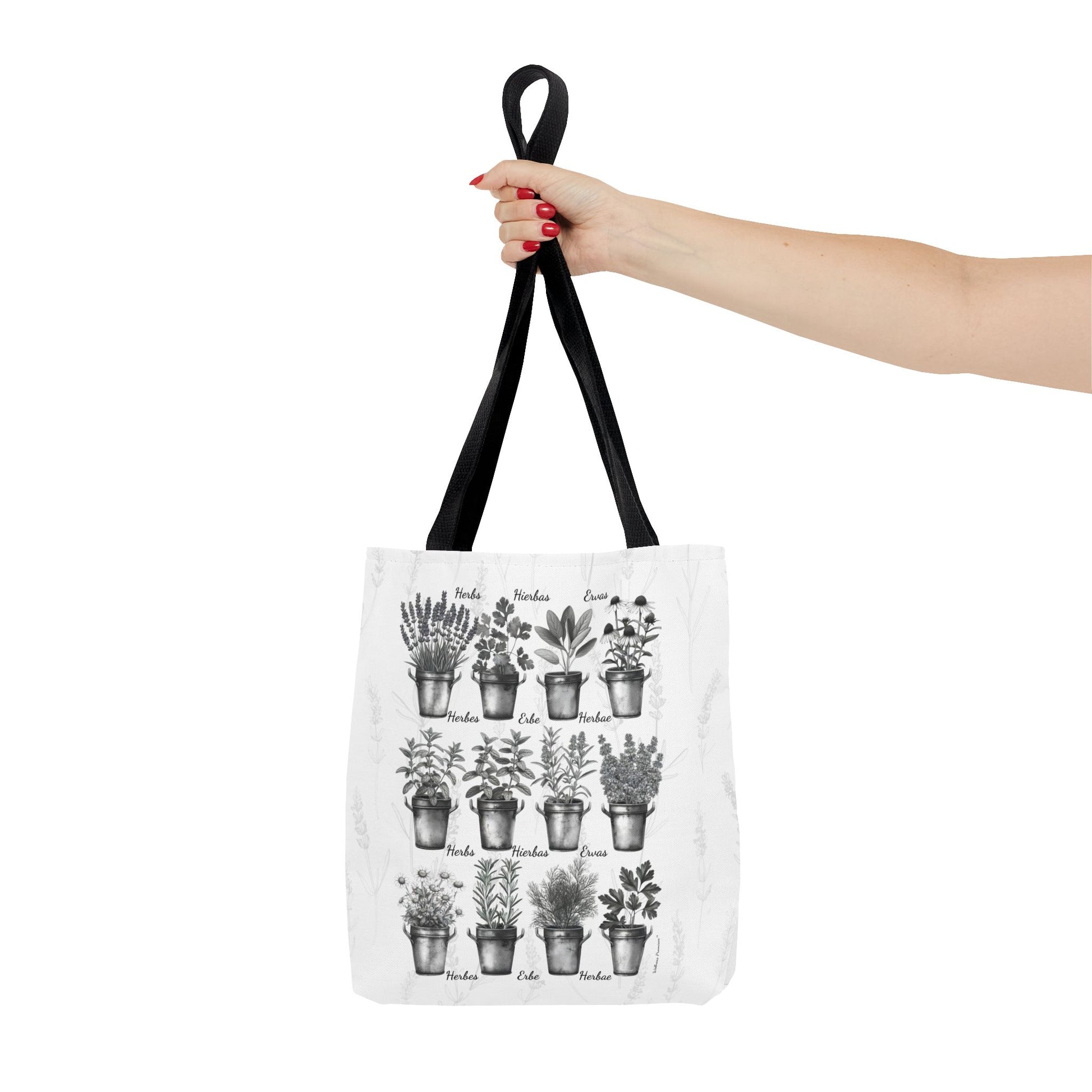 6 Language Black & White Herbal Garden Tote Bag | Botanical Shopping Tote | Eco-Friendly Grocery Bag, Plant Lover Gift, Garden Decor, Mothers Day