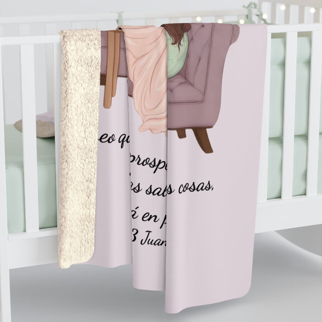 Sherpa Blanket - "Rinconcito Calma" Cozy Spanish Bible Self-Care Throw with Reading Girl Design