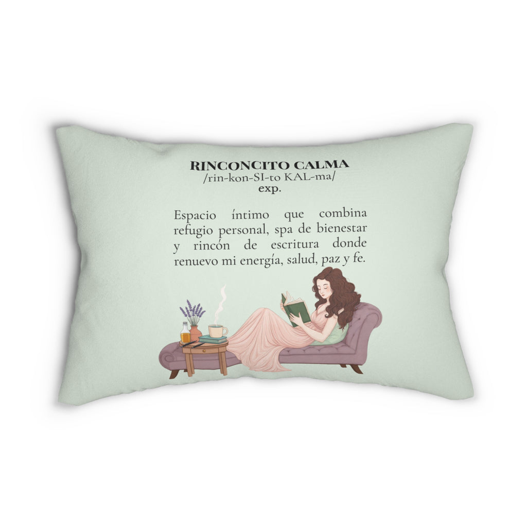 “Slow-Living Corner” & Lavender "Rinconcito Calma" Lumbar Pillow — Spanish Cozy Prayer Blessing (Mint Green)
