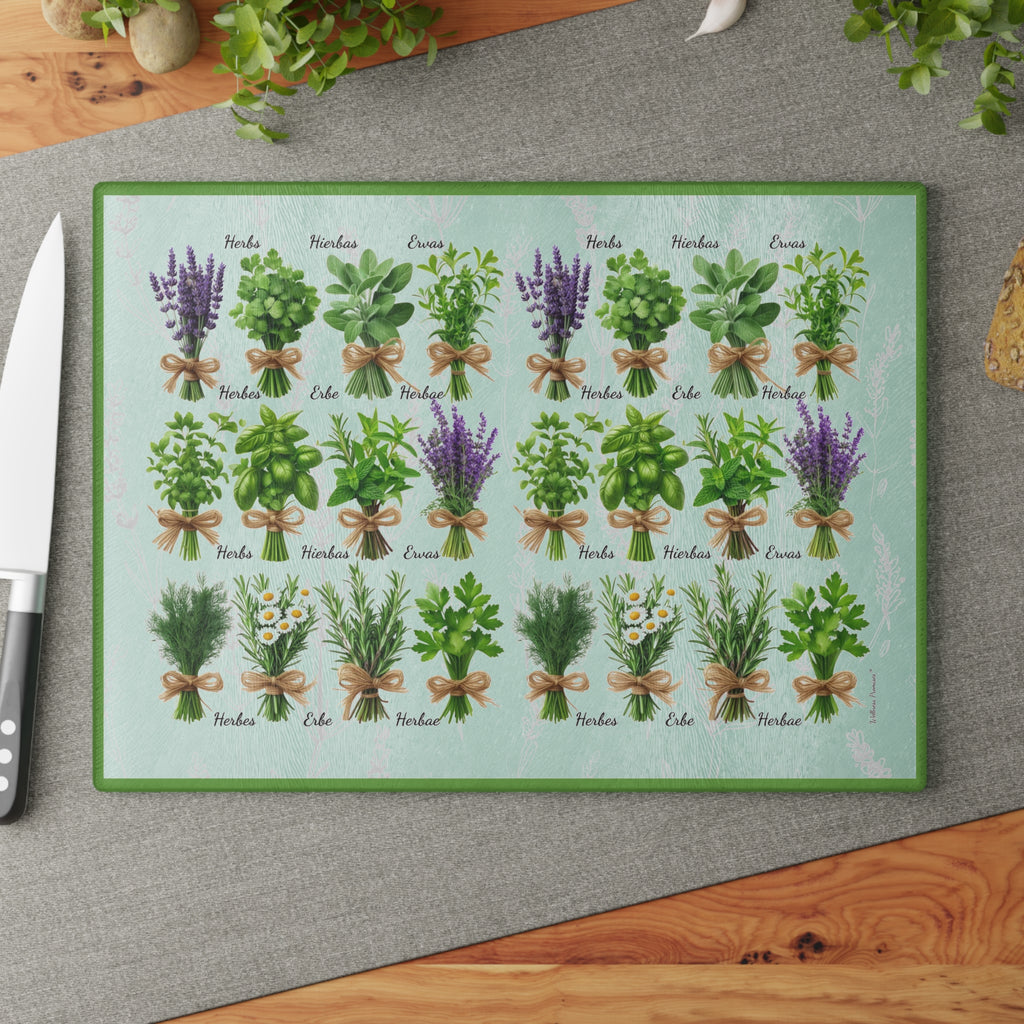 Herb Garden Glass Cutting Board, Culinary Gift, Kitchen Decor, Housewarming Present, Cooking Accessory, Unique Kitchen Gift