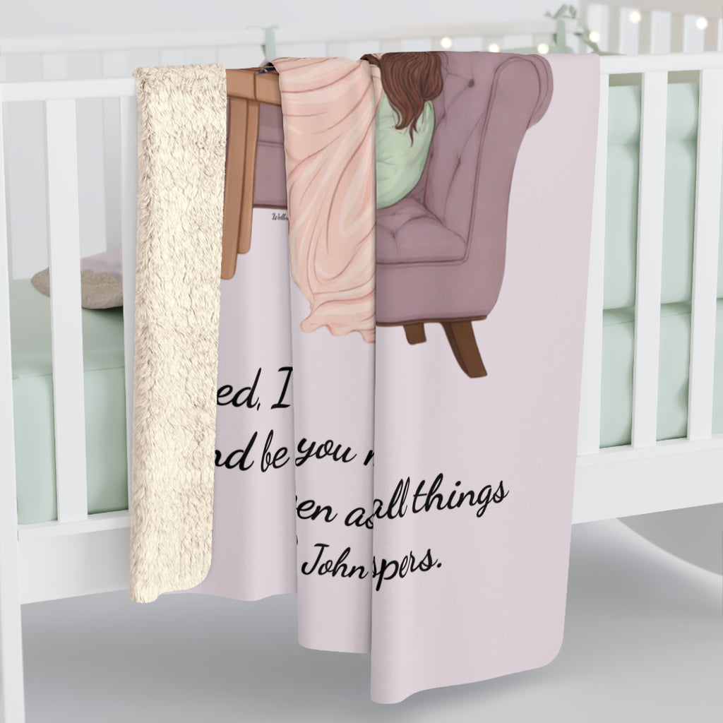 Slow-Living Corner Sherpa Fleece Blanket — Mauve Cozy Spiritual Sanctuary Throw with Scripture