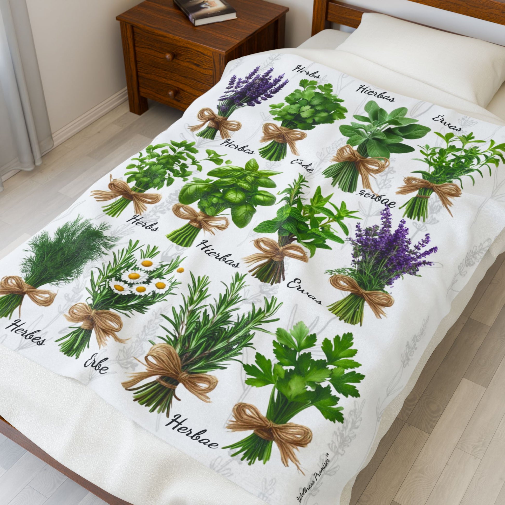 6 Languages Herbal Wellness Colorful Velveteen Plush Blanket | Cozy Home Decor, Perfect Gift for Gardeners, Plant Lovers, Housewarming, Relaxing Evenings