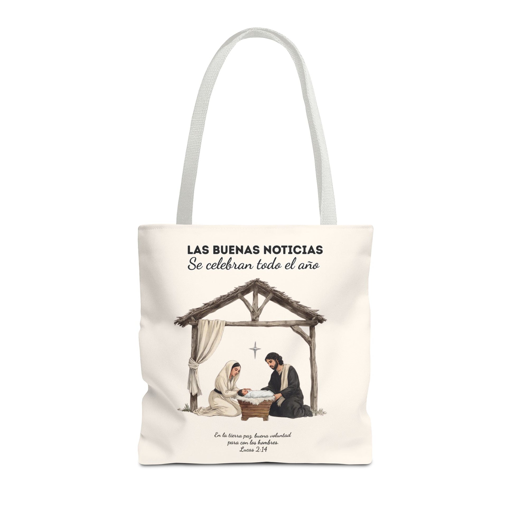 Nativity Tote Bag Year Round (Cream Color)  — "Las Buenas Noticias" Spanish Nativity Tote