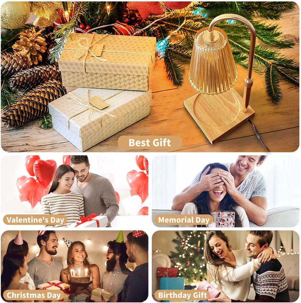 Candle Warmer Lamp with Dimmer, Electric Candle Warmer for Jar Candles, Bedroom Home Decor, 2H/4H/8H Timer Adjustable Height with 2 Bulbs, Amber