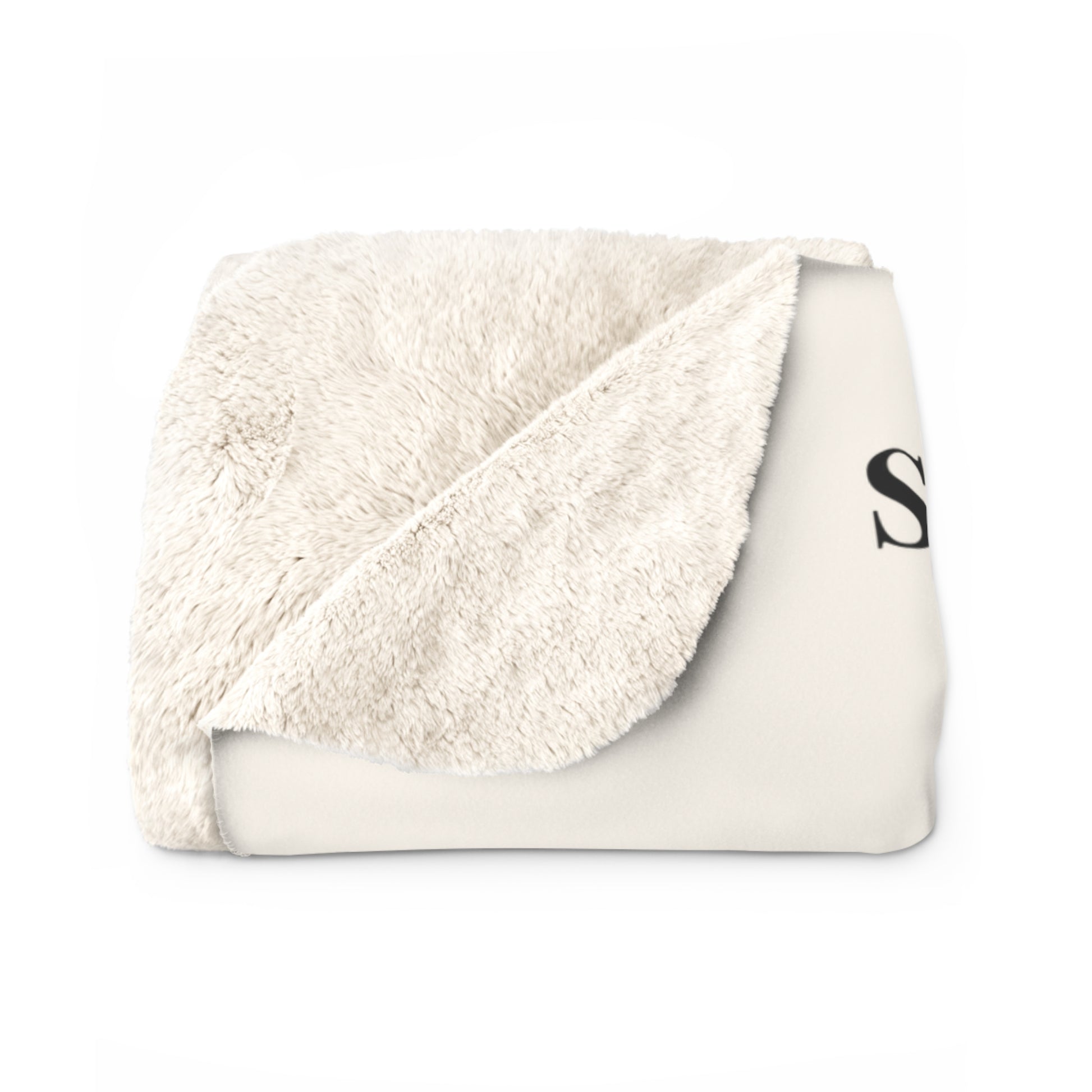 Slow-Living Corner Sherpa Fleece Blanket — (Beige Color) Cozy Spiritual Sanctuary Throw with Scripture