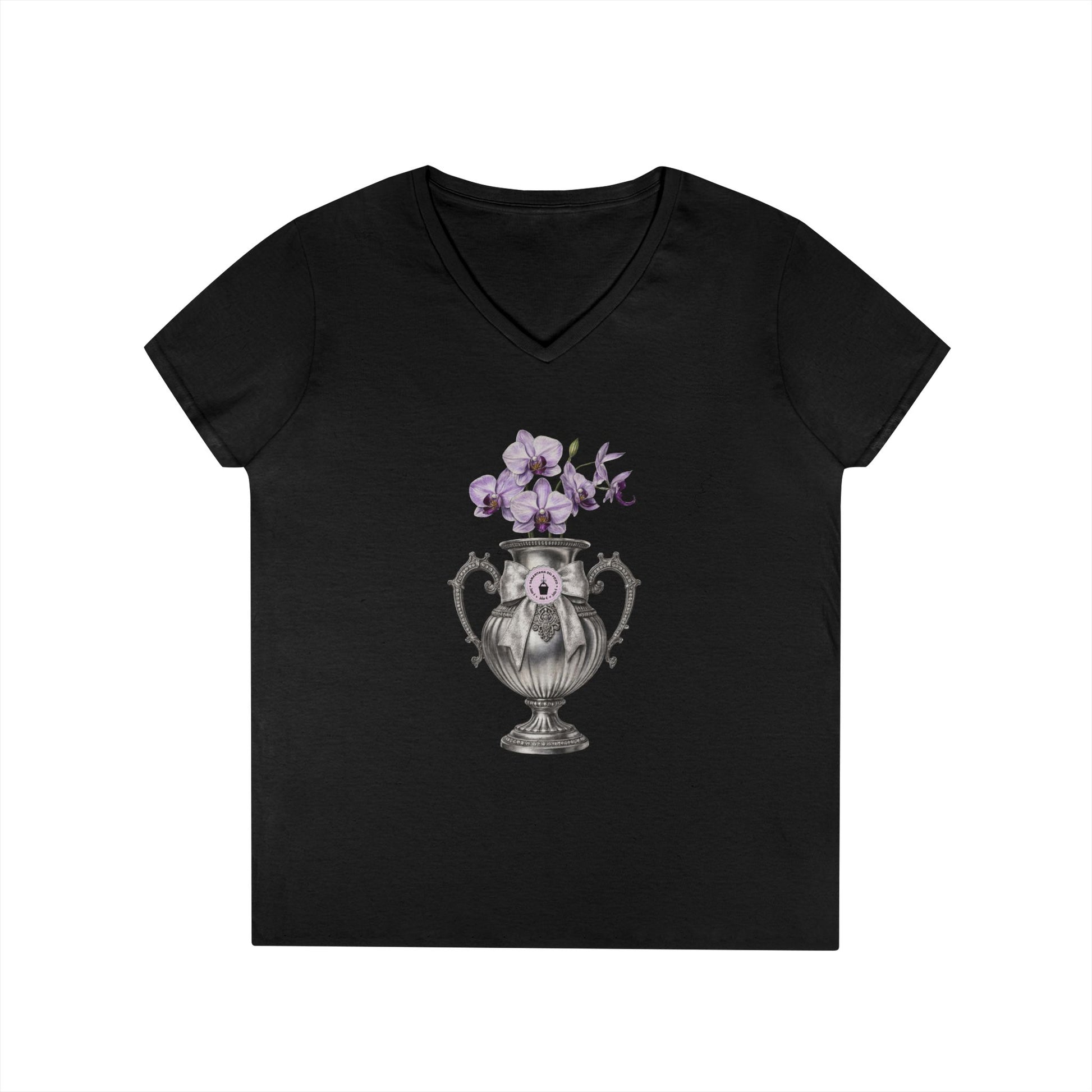 Woman at the Well Trilingual (Samaritana del Pozo) John 4 Metal Water Jar with Orchids Tee