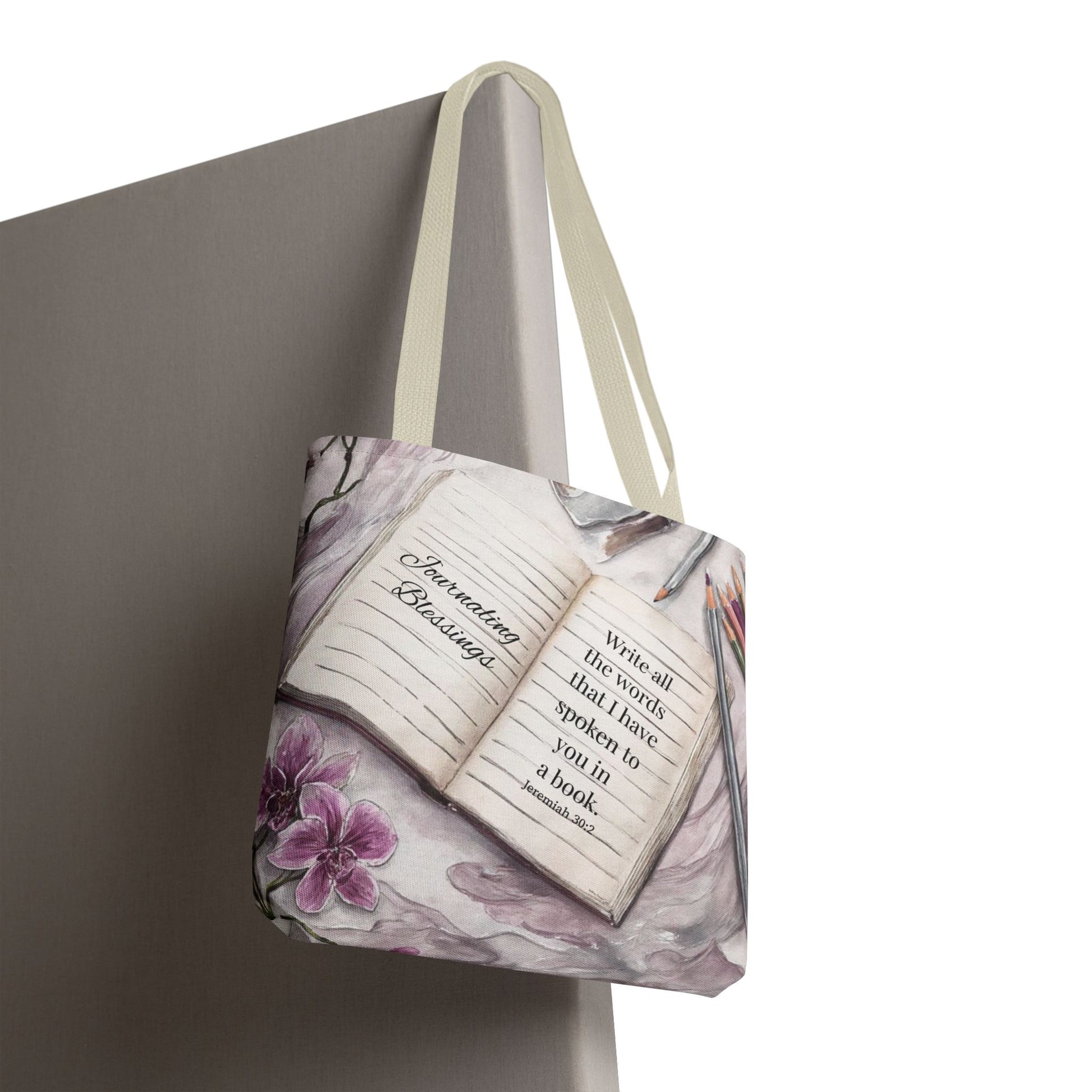 Inspirational Journal Art Tote Bag — "Write the Vision" Orchid & Bible Quote Tote