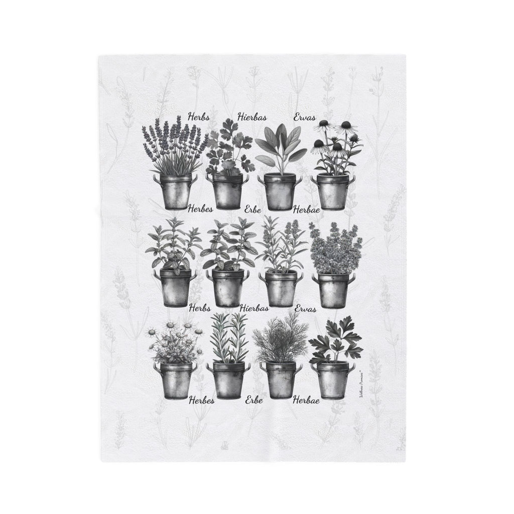 6 Languages Herbal Wellness Black and White Velveteen Plush Blanket | Cozy Home Decor, Perfect Gift for Gardeners, Plant Lovers, Housewarming, Relaxing Evenings
