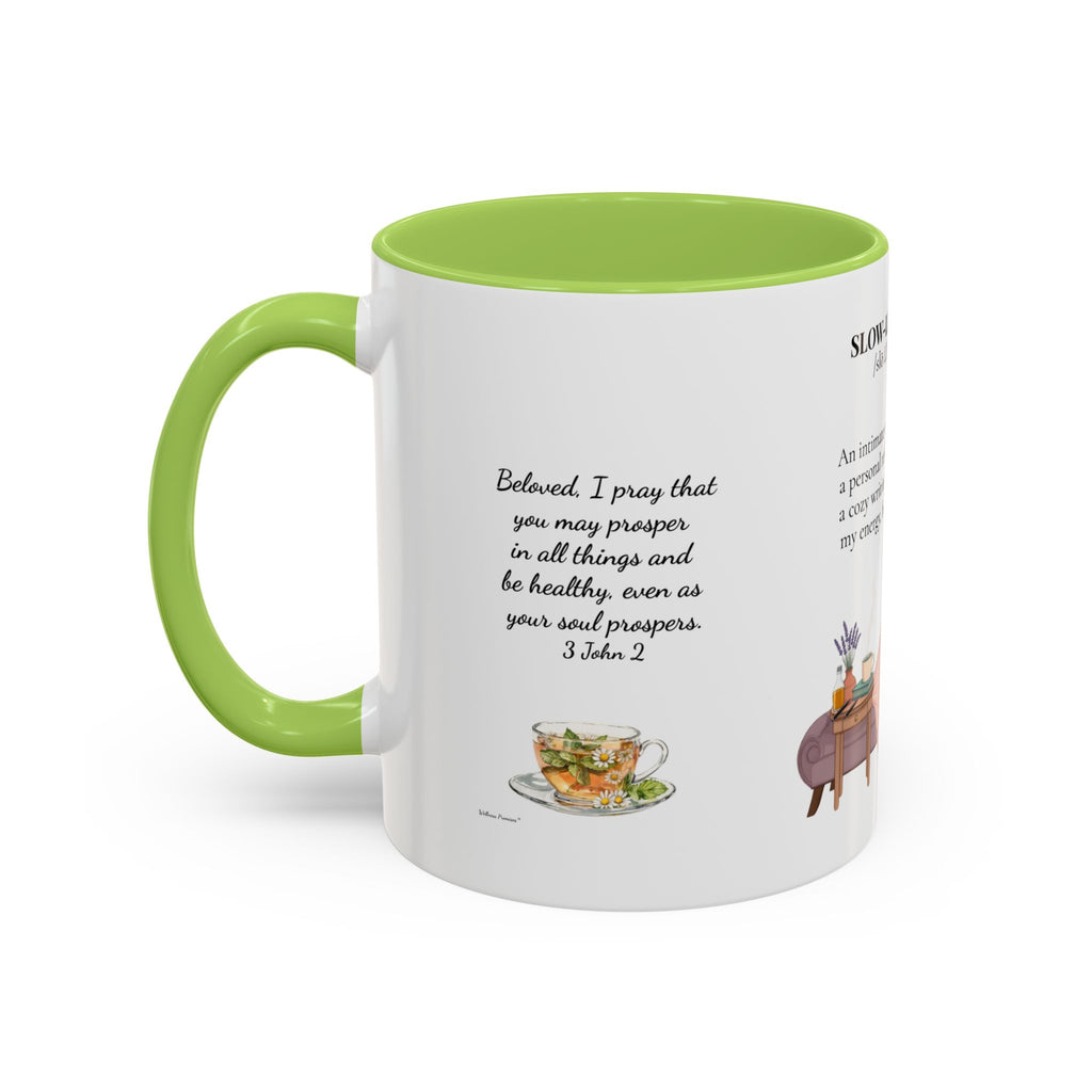 Slow-Living Corner Accent Coffee/Tea Mug — Inspirational Christian Relaxation Herbal (11/15oz)