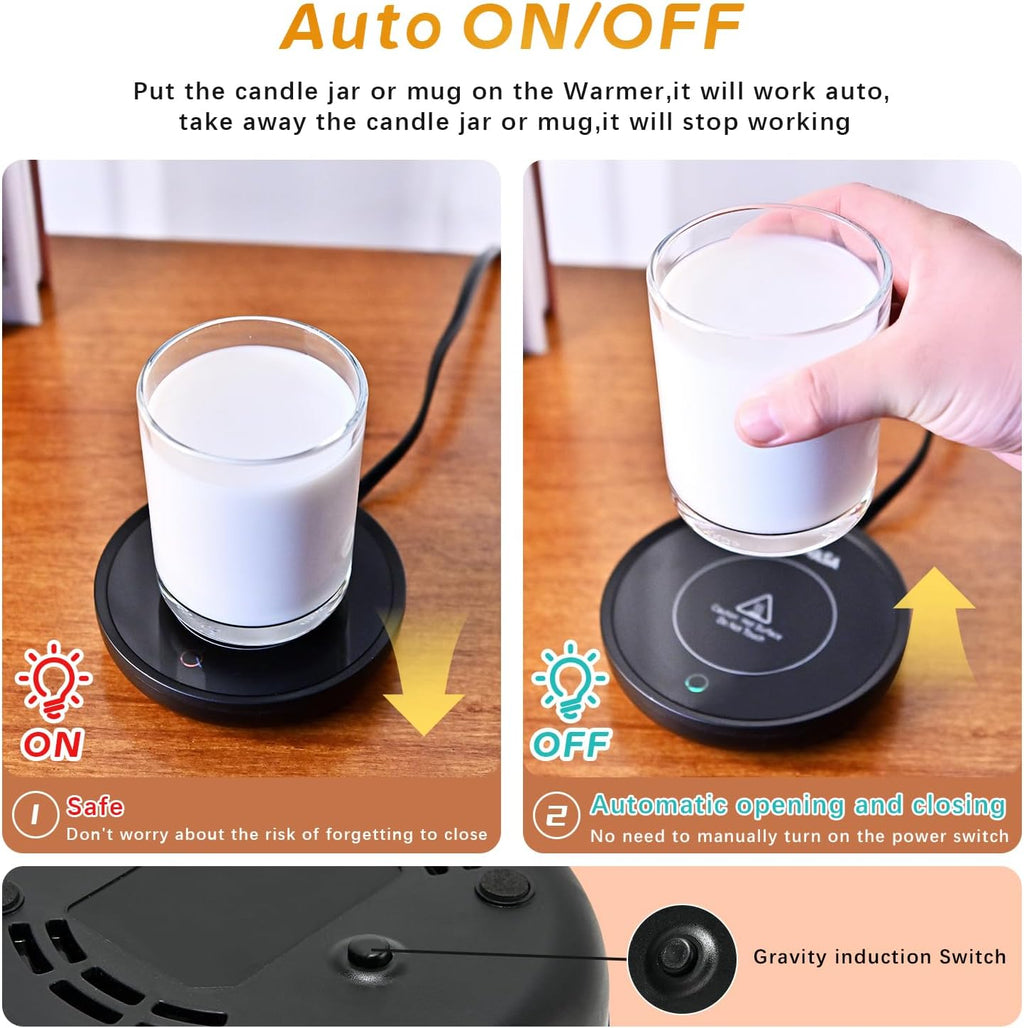 2-Piece Smart Candle Warmer Set for Large Jars and Coffee Mugs with Gravity Switch Auto Shut-On/Off, Ensures Safe Aroma Release and Maintains Beverage Warmth, Ideal Gift Option