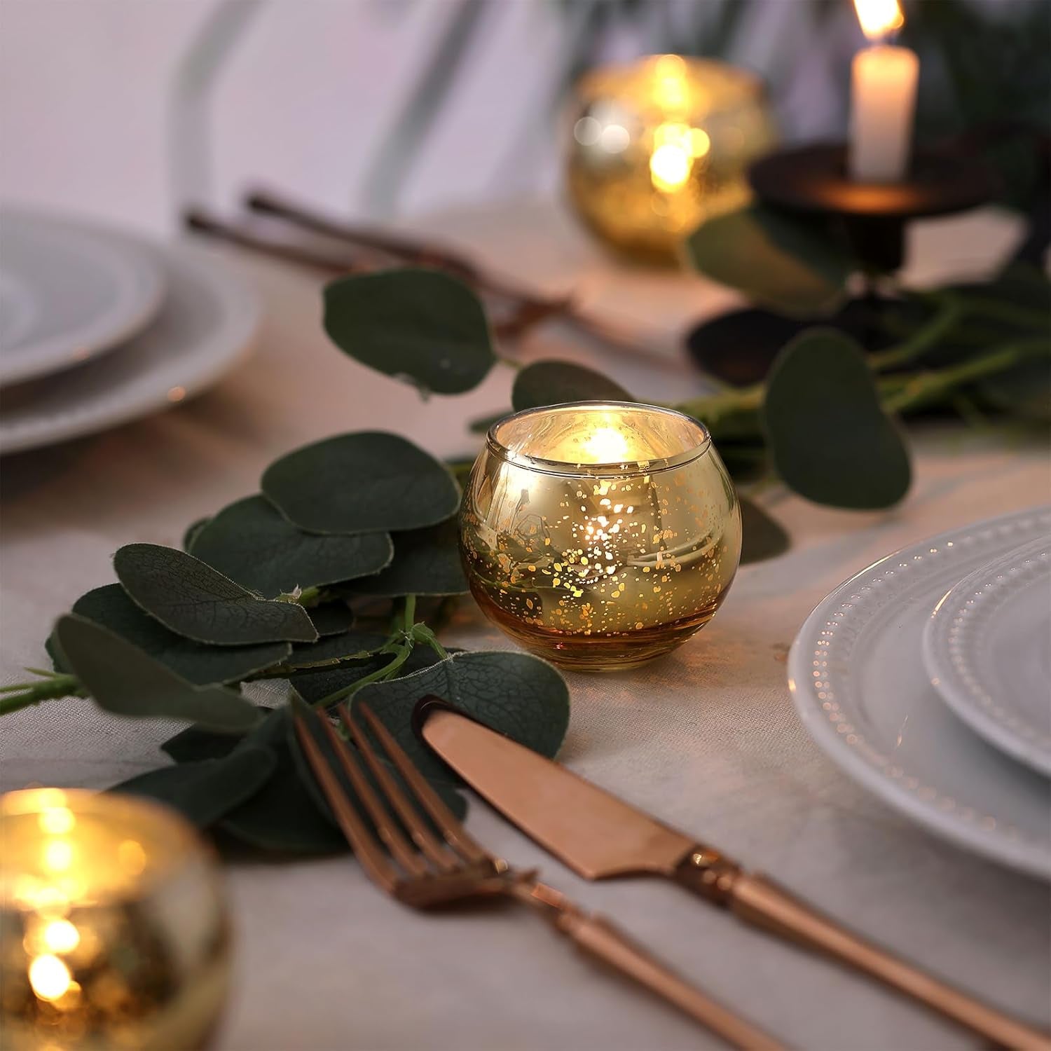 12 Pcs Gold Votive Candle Holders -Gold Mercury Glass Votives Tea Light Candle Holders for Wedding Table Centerpieces, Ramadan, Anniversary, Bridal Shower, Birthday Decor