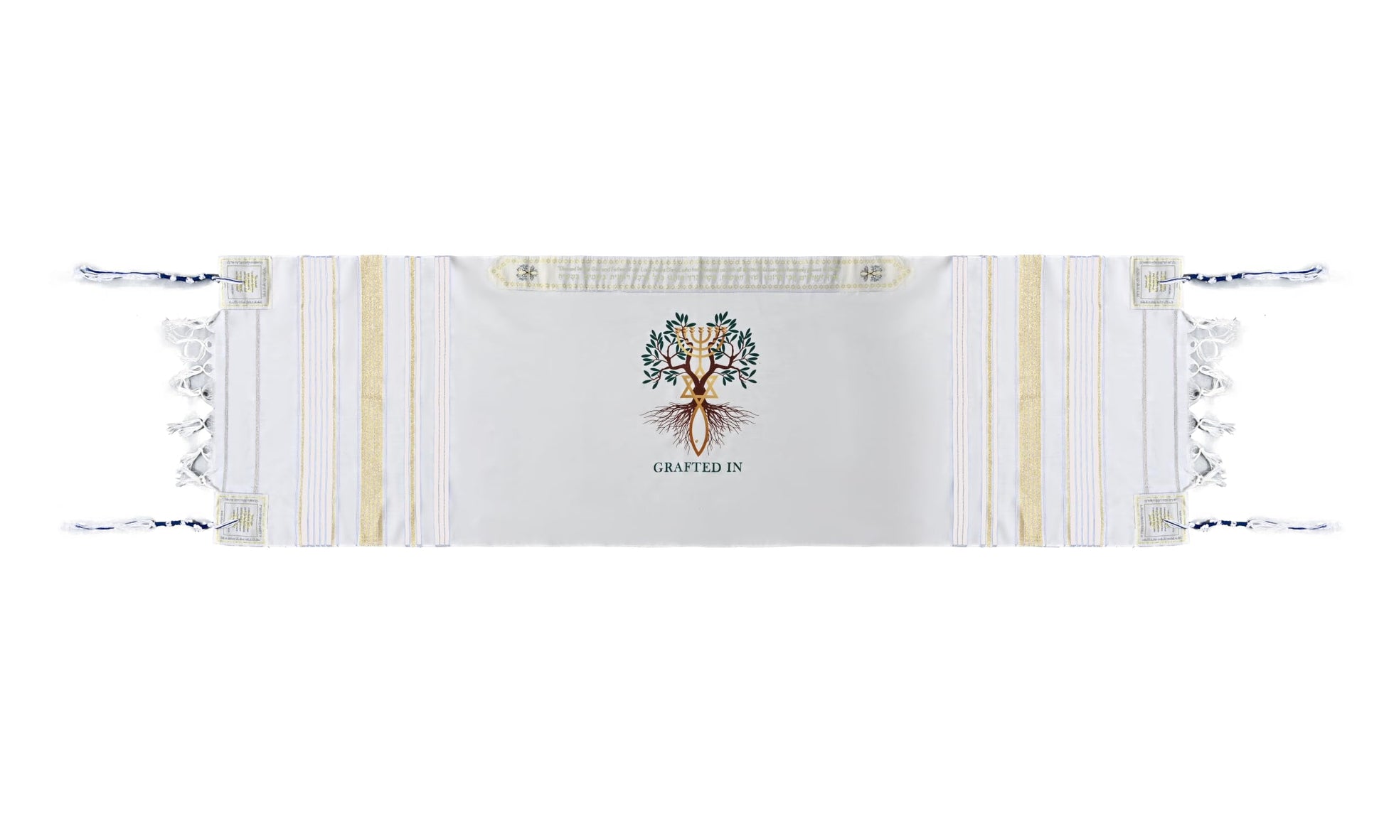 Grafted in - Messianic Christian Prayer Shawl/Tallit Prayer Shawl - Creation and Restoration Talit (All White / Gold)