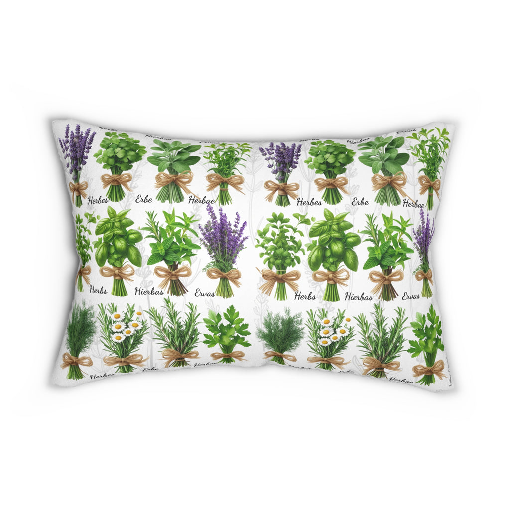 Herbal 6 Languages Garden Lumbar Pillow, Floral Cushion, Home Decor, Housewarming Gift, Plant Lover's Gift, Decorative Pillow for Every Occasion