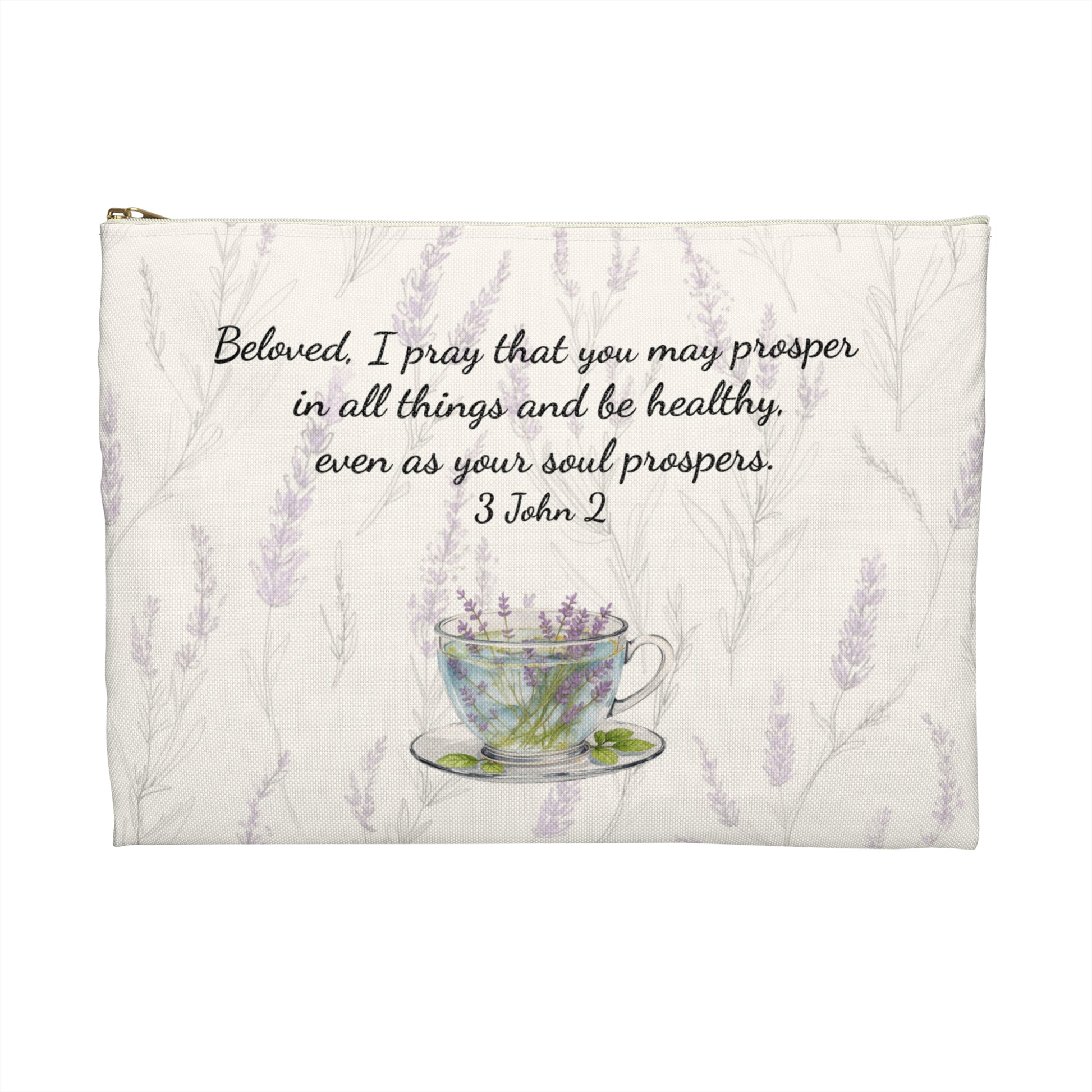 Accessory Pouch — Slow-Living Corner & Lavender Tea Bible Faith Quote (Beige)