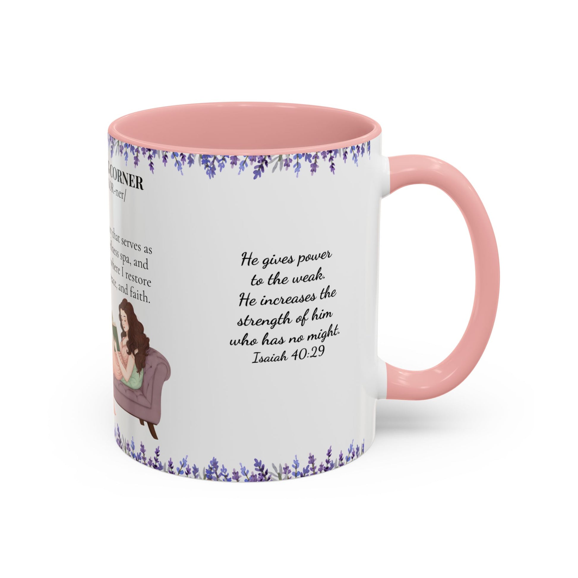 Slow-Living Corner Accent Coffee/Tea Mug — Inspirational Christian Relaxation Lavender (11/15oz)