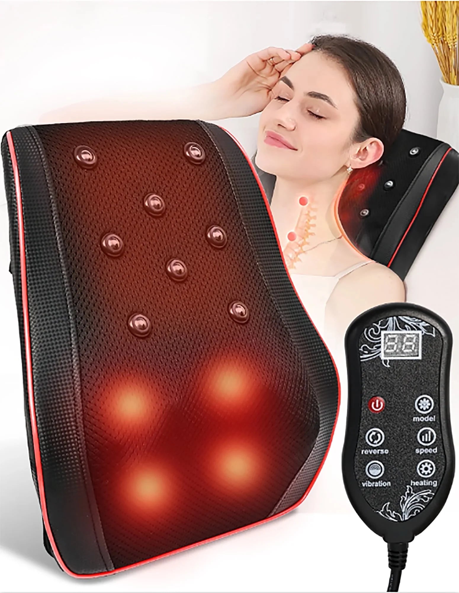 Back Massager with Heat, Shiatsu Back and Neck Massager with 3D, Deep Tissue Kneading for Pain Relief, Massage Pillow at Home or Office