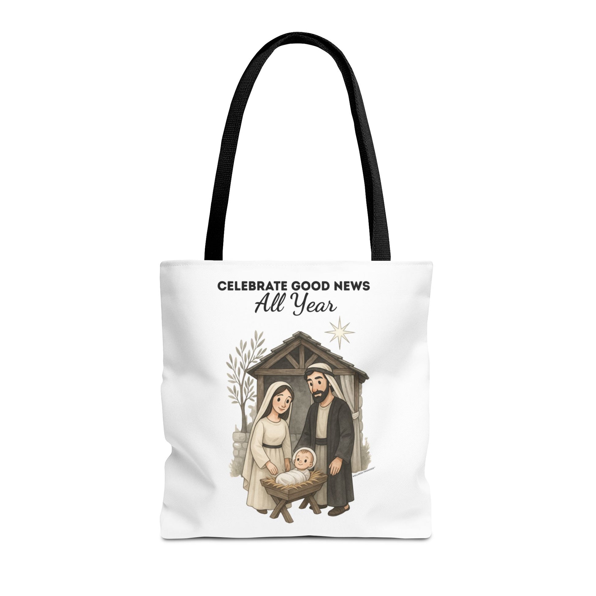 Nativity Tote Bag Year Round — (White Color) "Celebrate Good News All Year" Nativity Tote