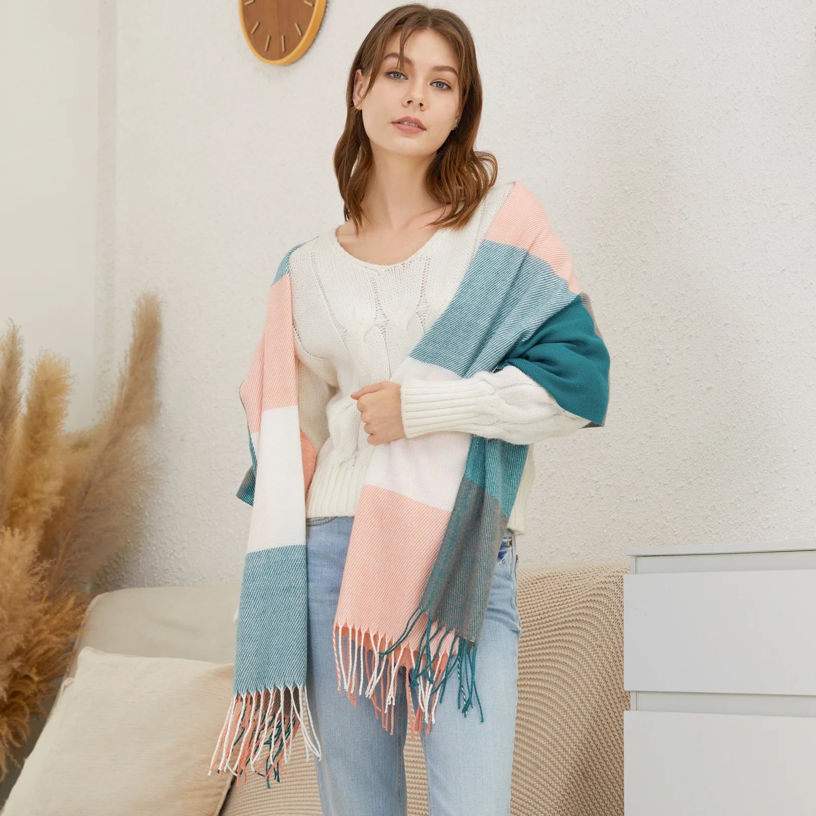 Winter Scarf for Women Tassel Fashion Long Shawl Wrap Scarf for Winter Warm Lightweight One Size