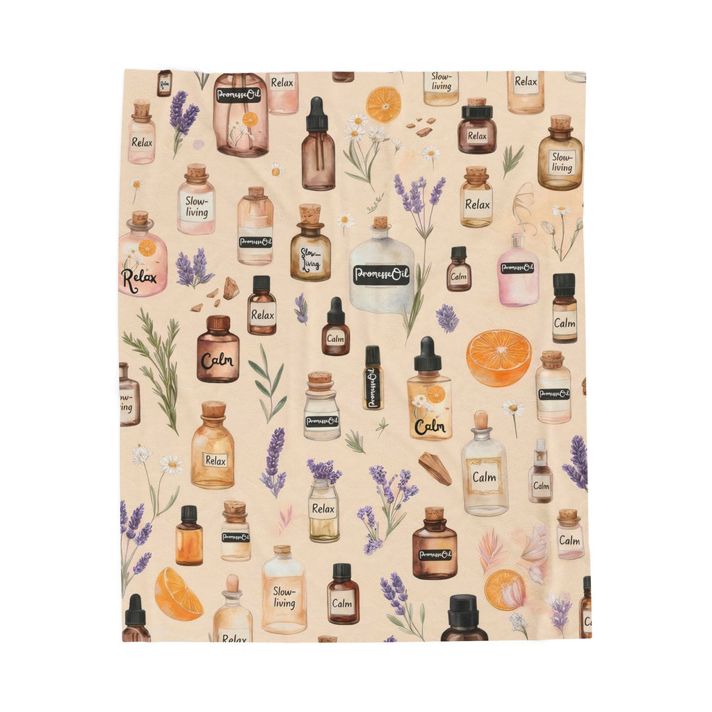 Aromatherapy Slow-Living Velveteen Plush Blanket — Cozy Spa Lavender, Herbal & Citrus Pattern