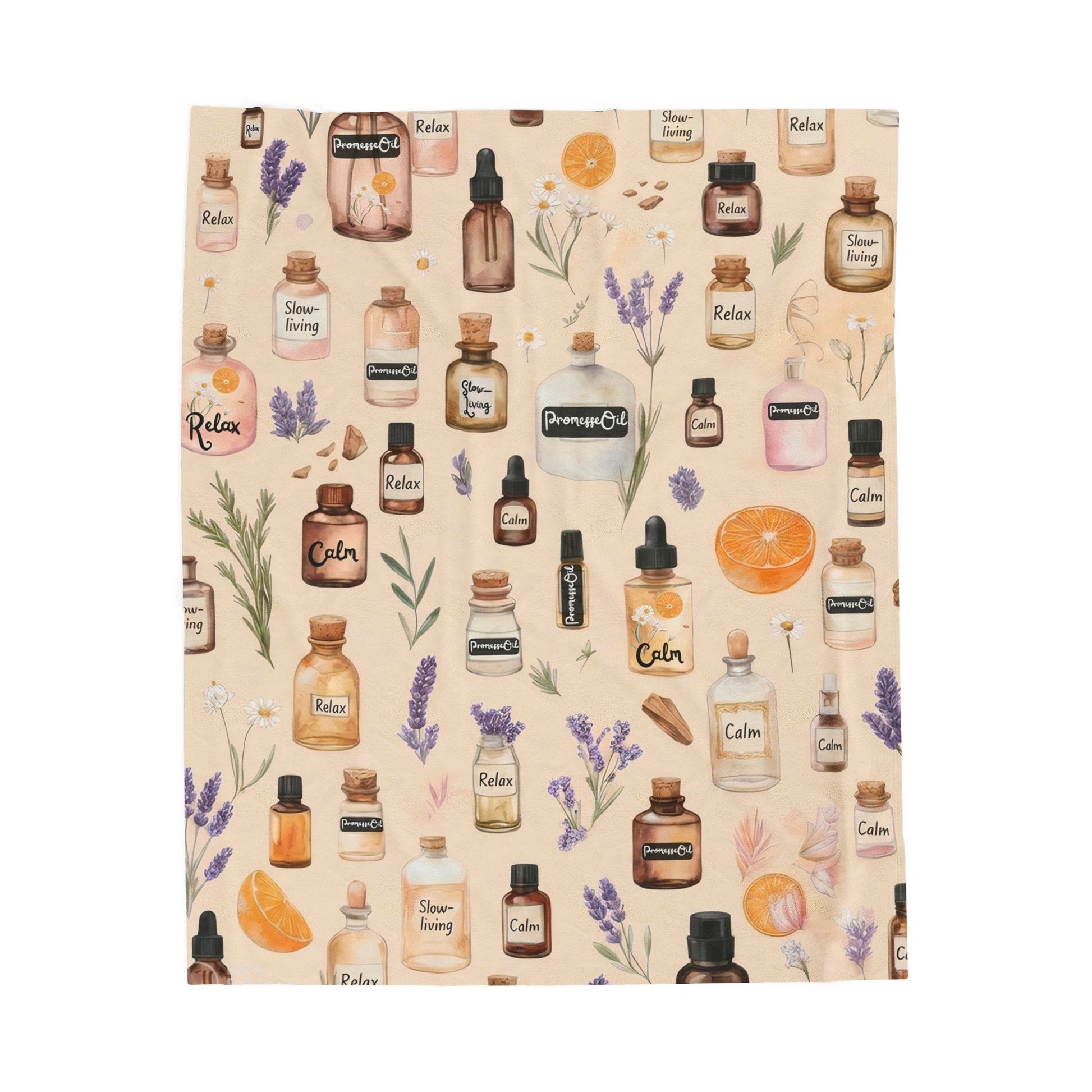 Aromatherapy Slow-Living Velveteen Plush Blanket — Cozy Spa Lavender, Herbal & Citrus Pattern