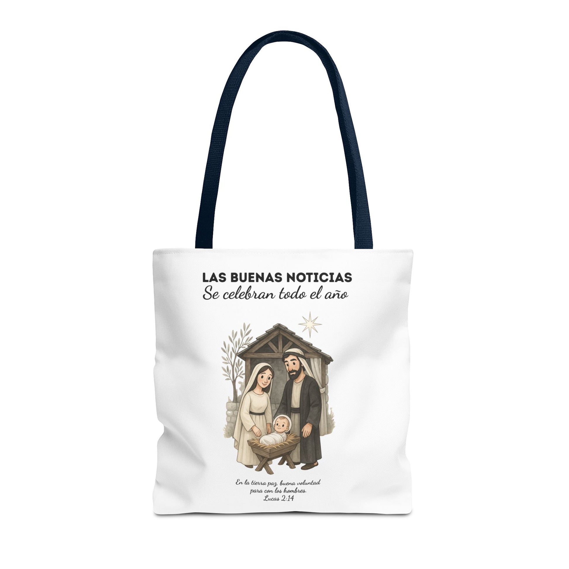 Nativity Tote Bag Year Round — (White Color) "Las Buenas Noticias" Spanish Nativity Tote