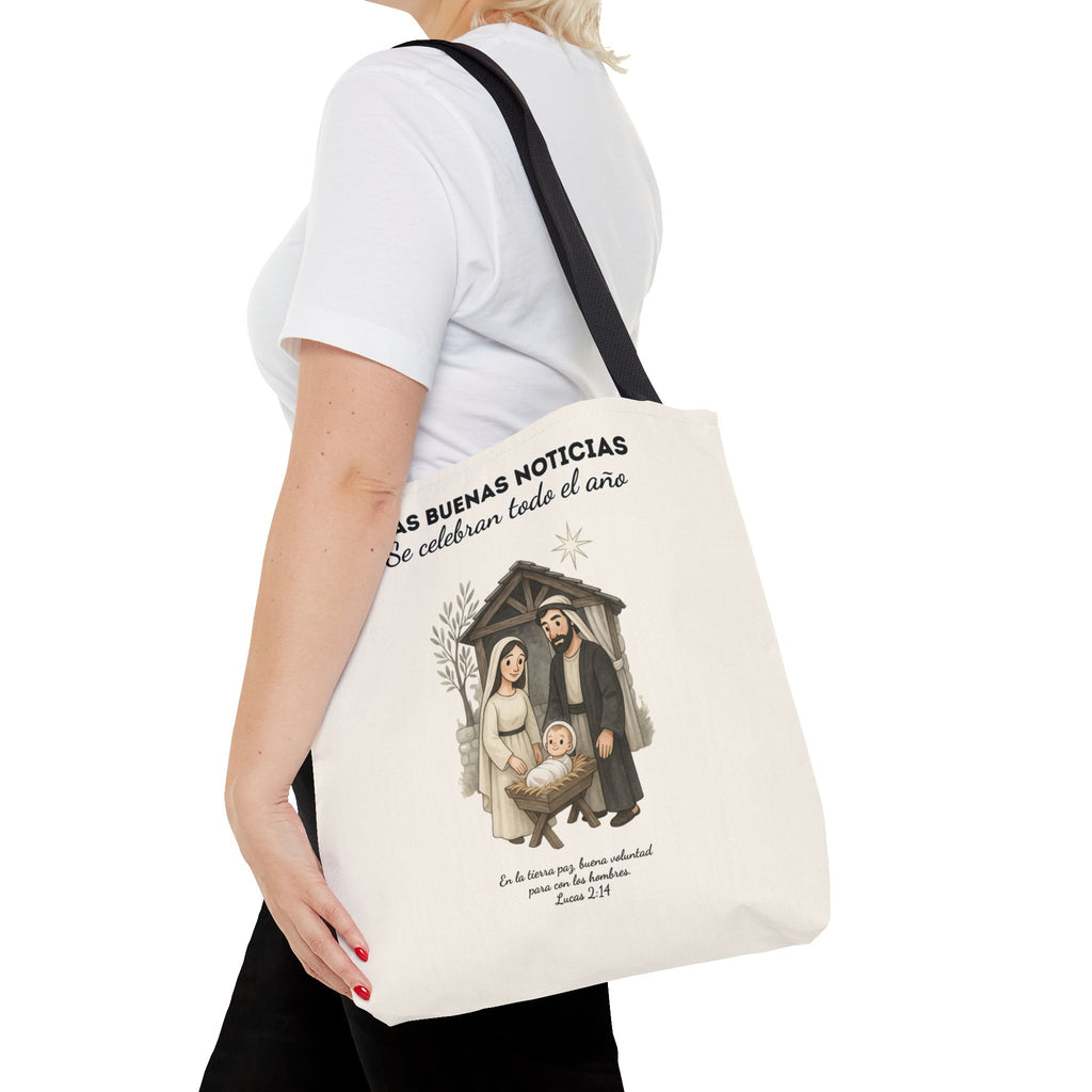 Nativity Tote Bag Year Round (Cream Color)  — "Las Buenas Noticias" Spanish Nativity Tote
