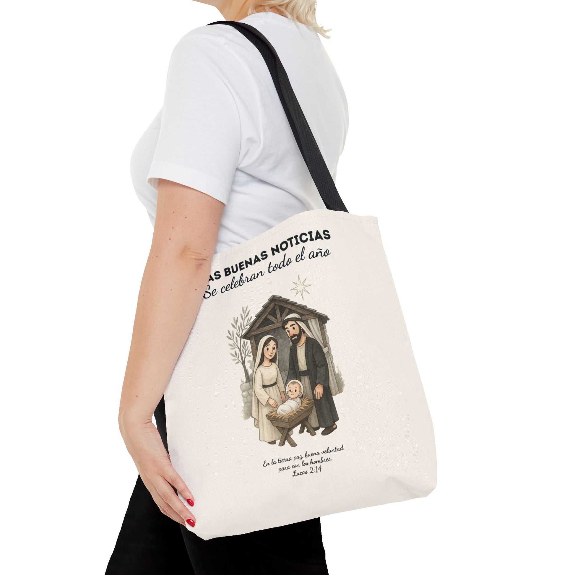 Nativity Tote Bag Year Round (Cream Color)  — "Las Buenas Noticias" Spanish Nativity Tote