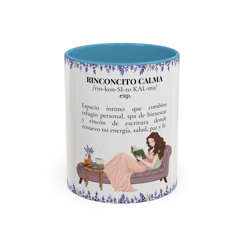 Slow-Living Calm Reading Corner Accent Coffee Mug — "Rinconcito Calma" Lavender Christian Gift (11/15oz)