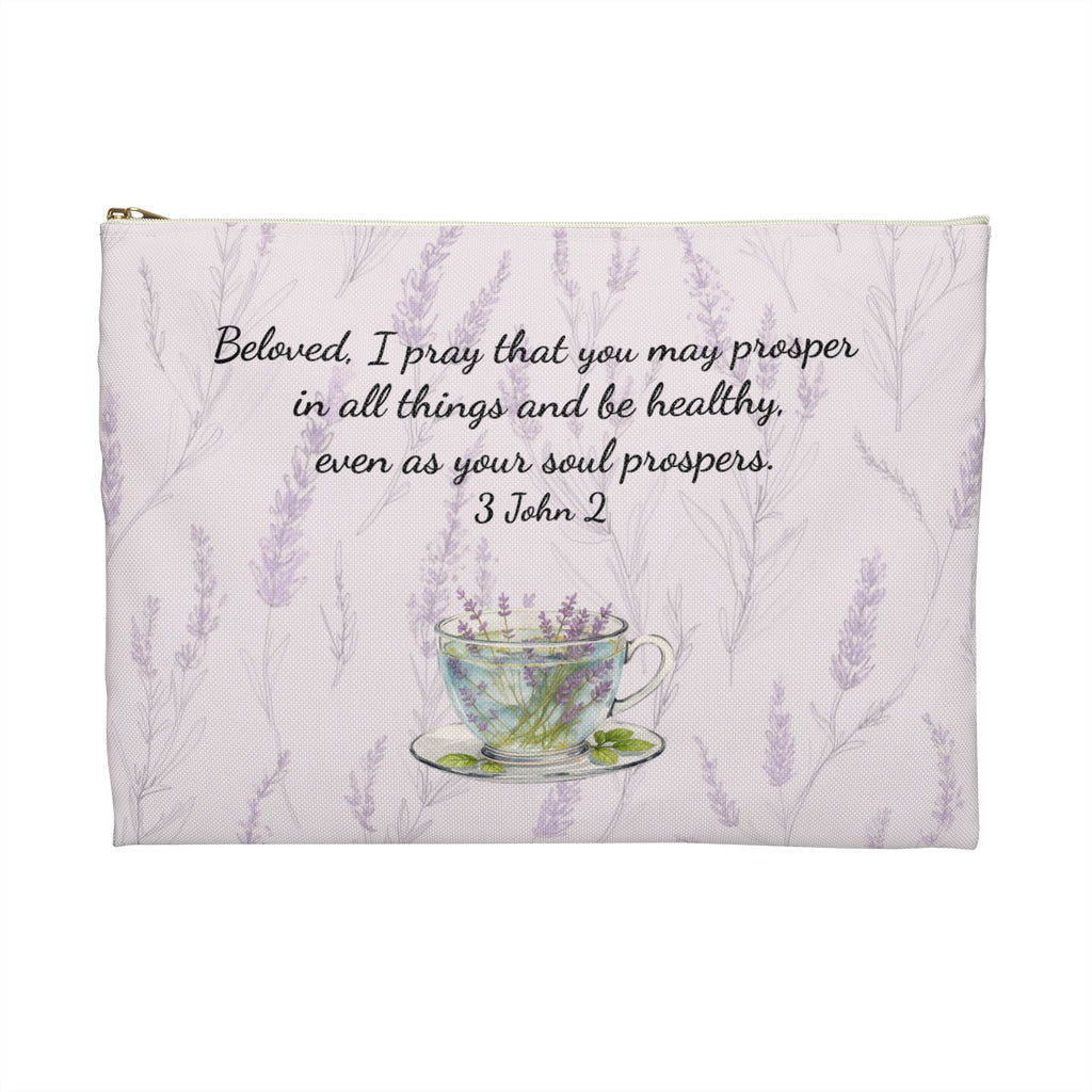 Accessory Pouch — Slow-Living Corner & Lavender Tea Bible Faith Quote (Pink)