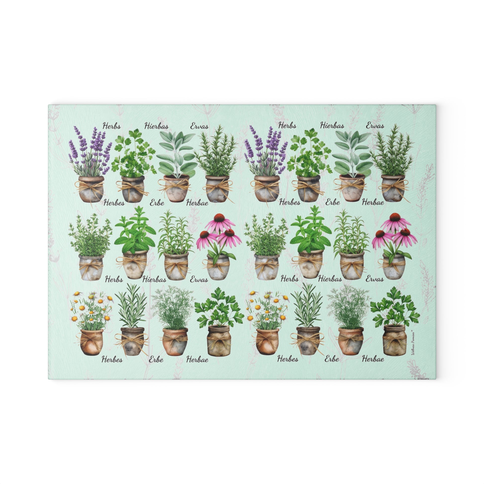 Herb Watercolor Garden Glass Cutting Board, Kitchen Decor, Gift for Home Chefs, Mother's Day, Cooking Essentials, Plant Lover Gift