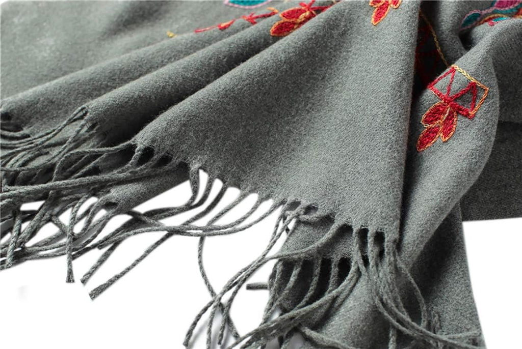 Chic Women's Oversized Embroidered Tassel Shawl Scarf - Perfect Wrap for Any Occasion