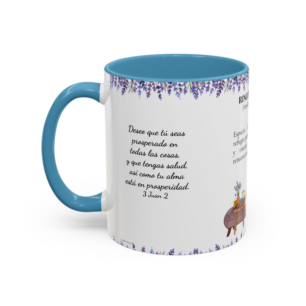 Slow-Living Calm Reading Corner Accent Coffee Mug — "Rinconcito Calma" Lavender Christian Gift (11/15oz)