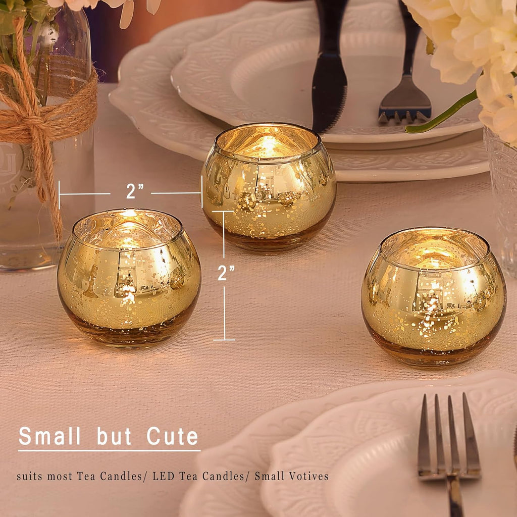 12 Pcs Gold Votive Candle Holders -Gold Mercury Glass Votives Tea Light Candle Holders for Wedding Table Centerpieces, Ramadan, Anniversary, Bridal Shower, Birthday Decor